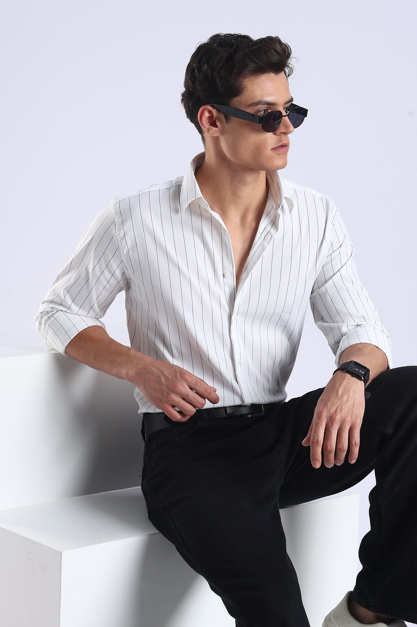 Slim Fit White Button Down Stripe Shirt