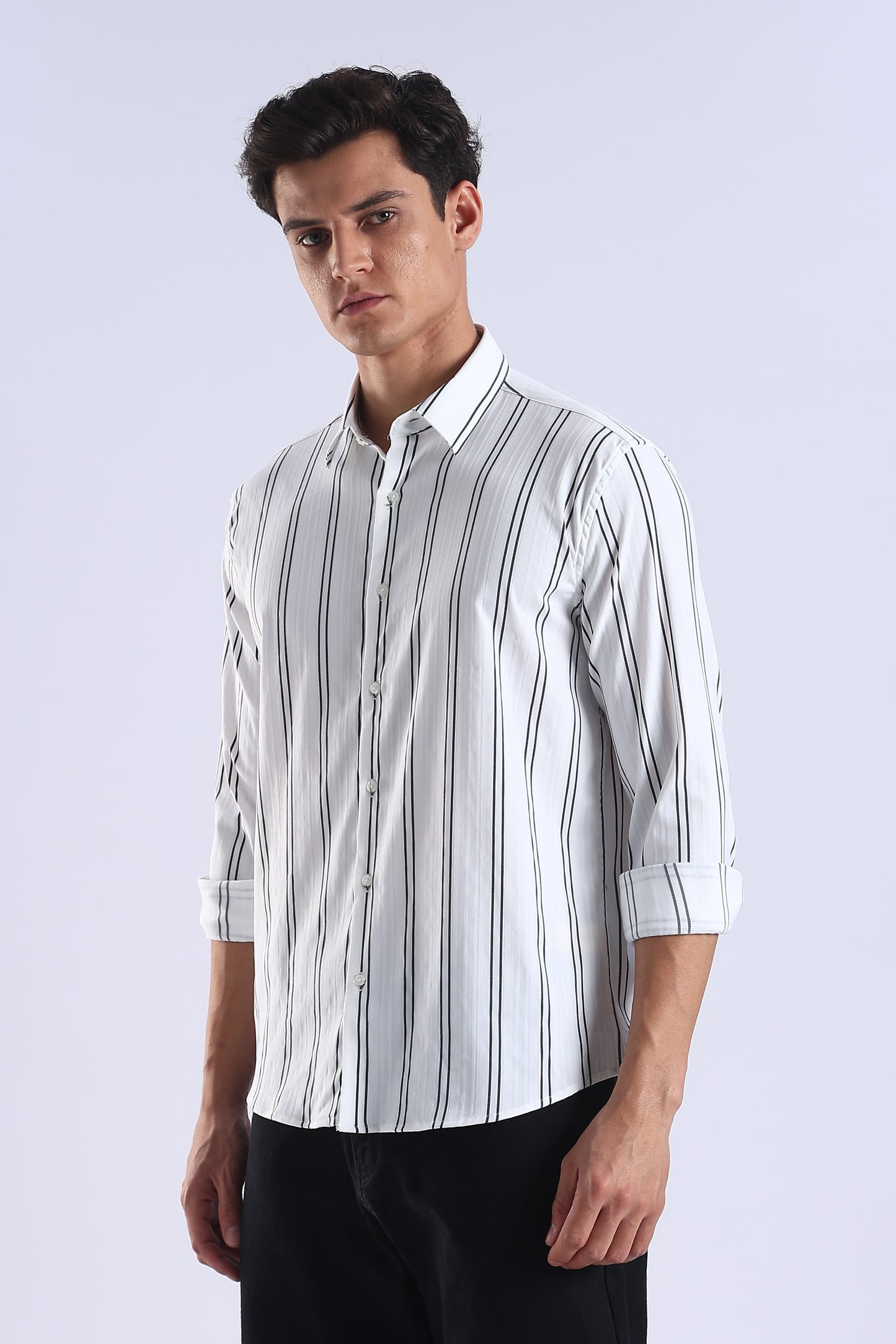 Regular Fit White Base Vertical Stripe Shirt