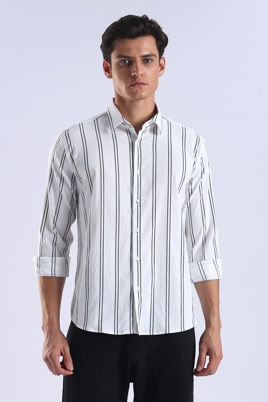 Regular Fit White Base Vertical Stripe Shirt