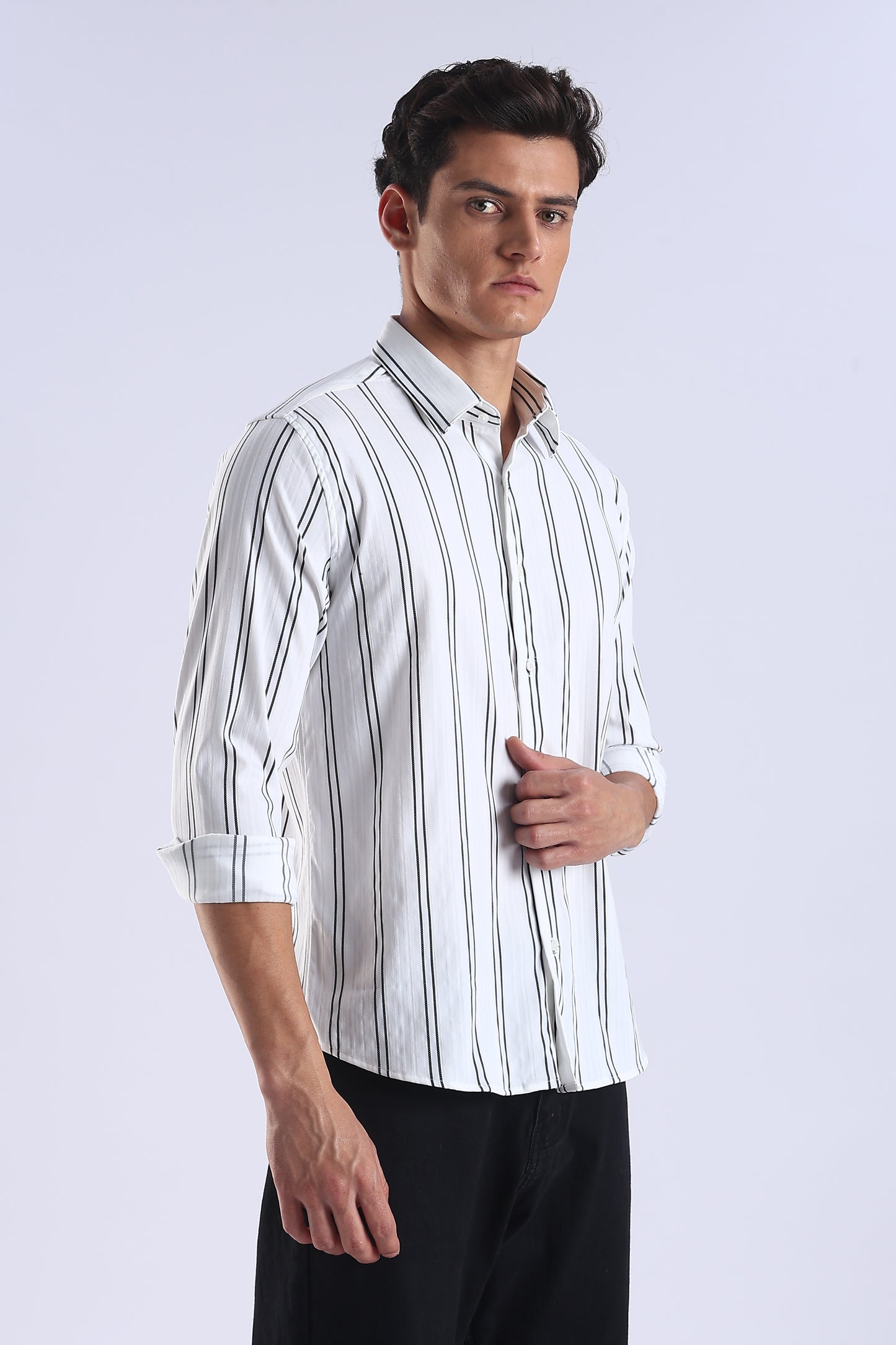 Regular Fit White Base Vertical Stripe Shirt