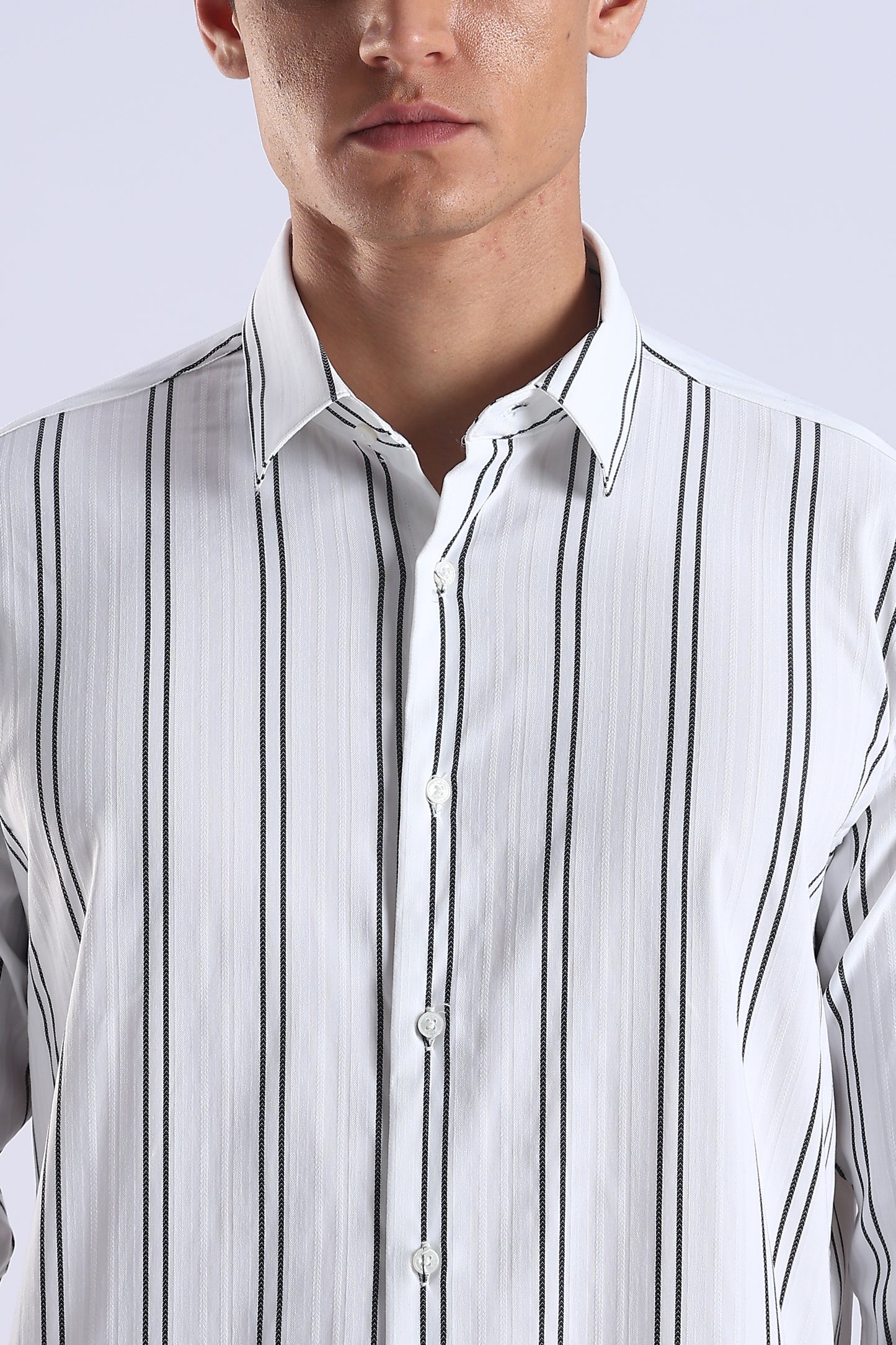 Regular Fit White Base Vertical Stripe Shirt