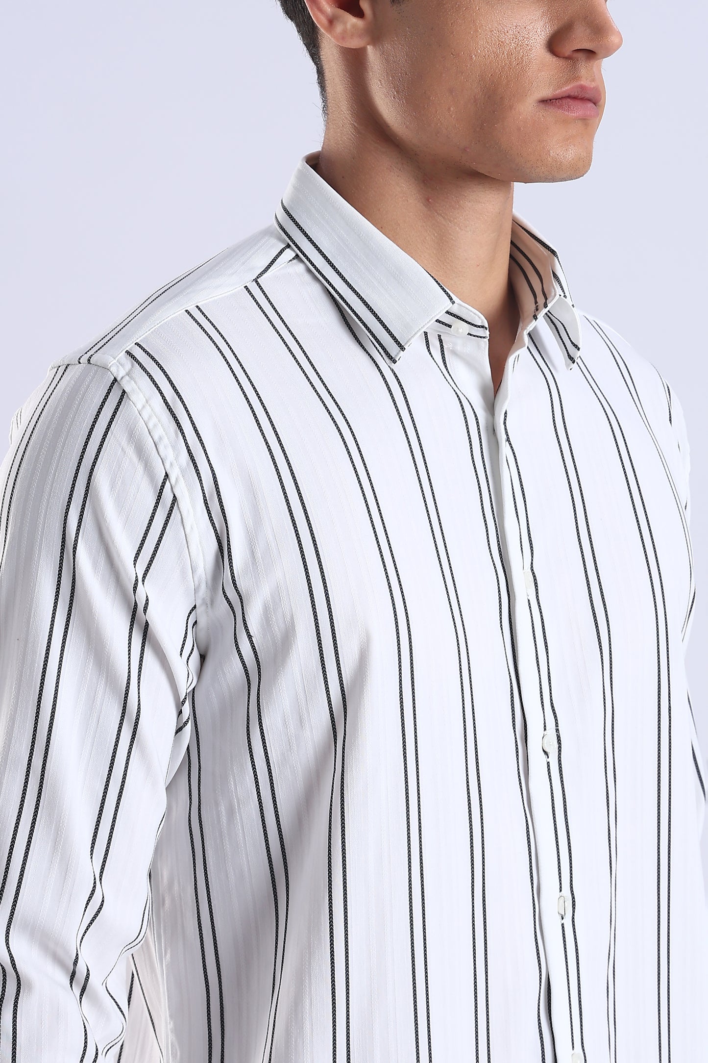 Regular Fit White Base Vertical Stripe Shirt