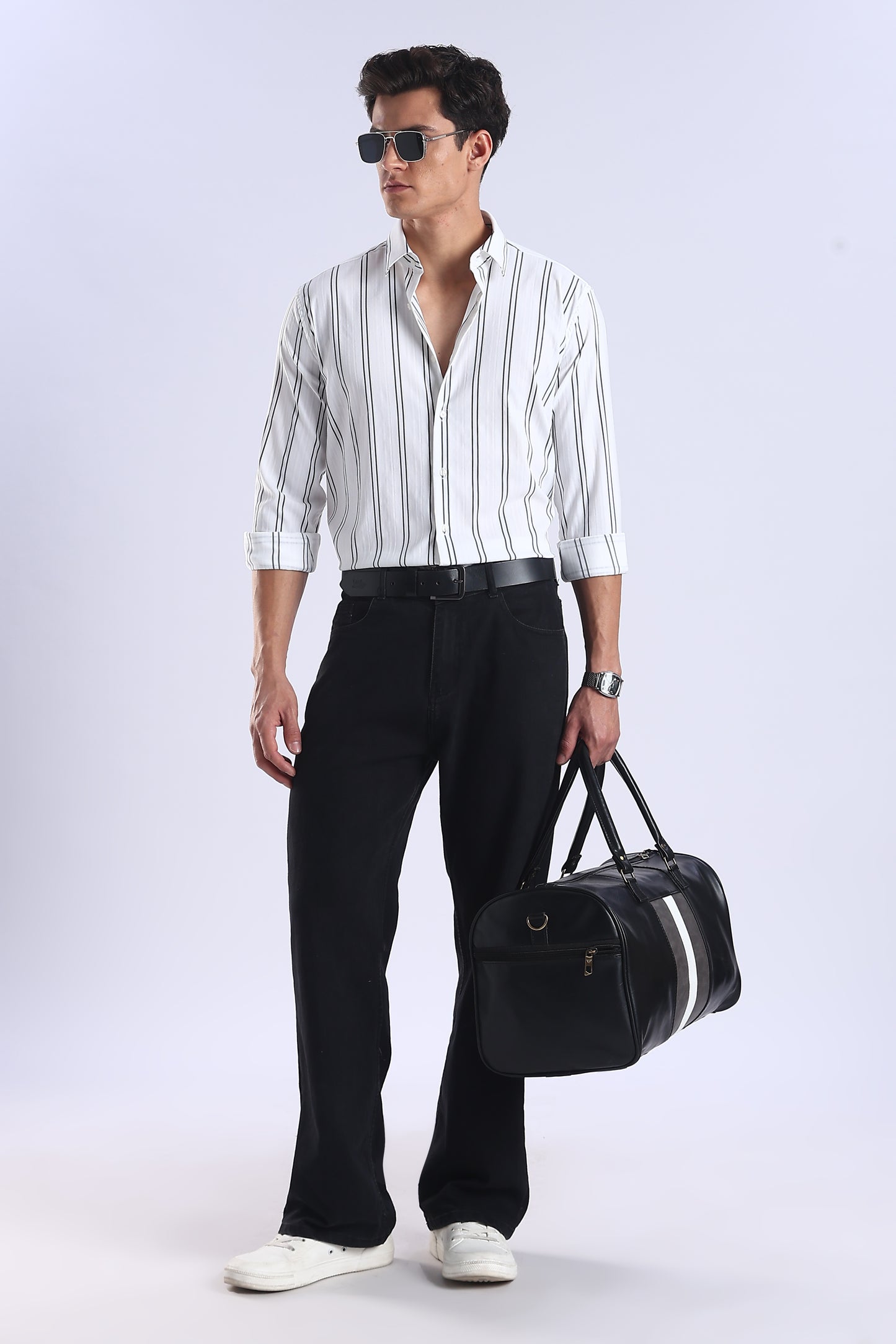 Regular Fit White Base Vertical Stripe Shirt