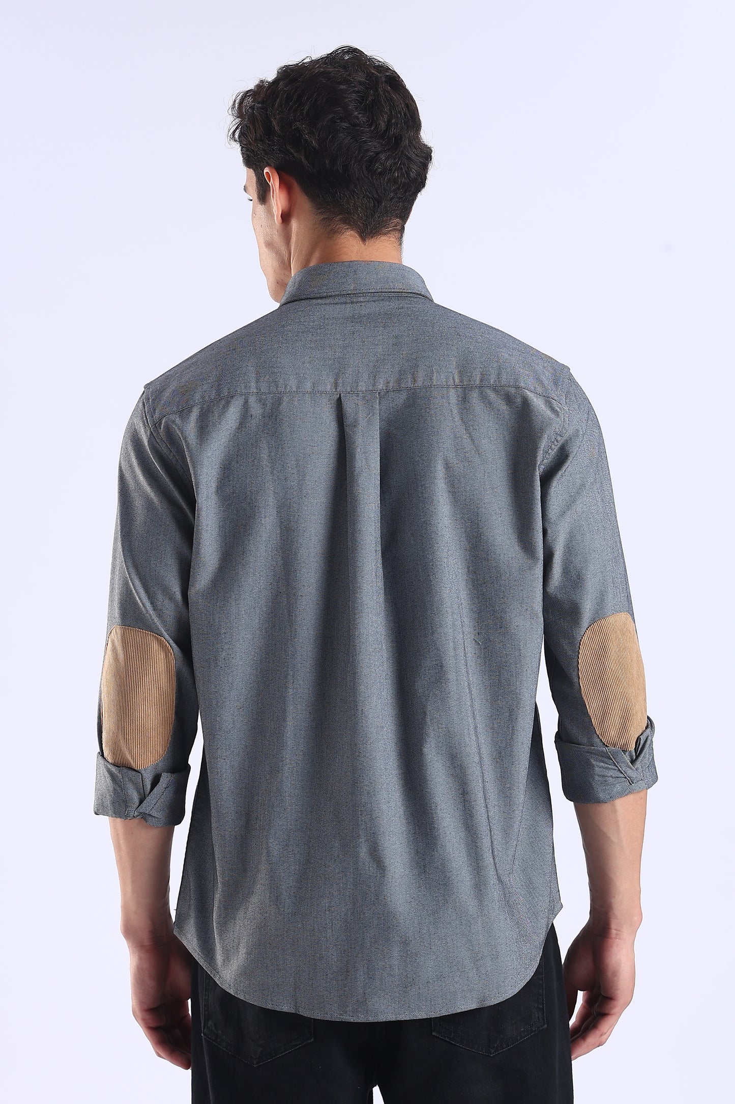 Regular Fit Dark Grey Elbow Patch Shirt