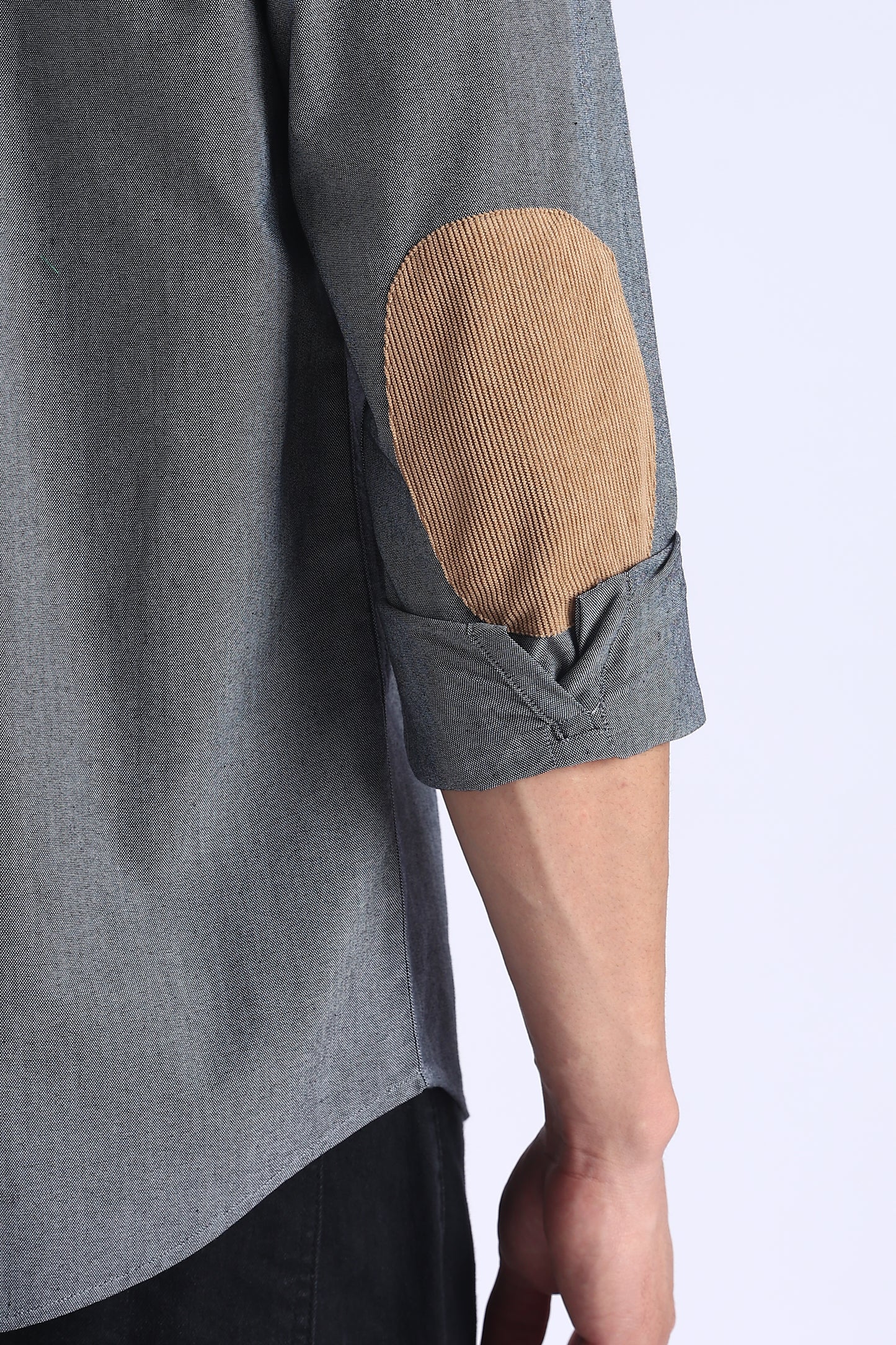 Regular Fit Dark Grey Elbow Patch Shirt