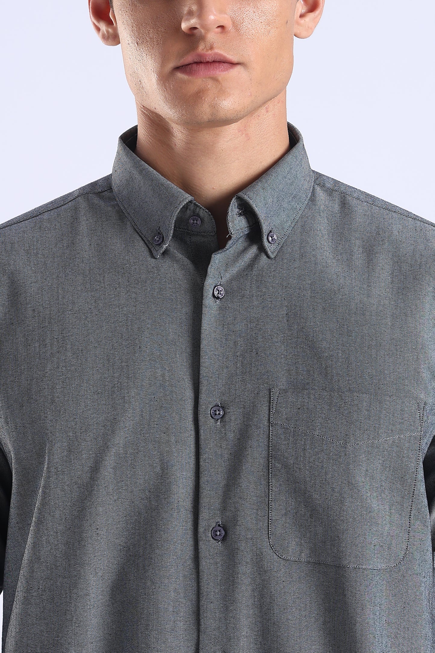 Regular Fit Dark Grey Elbow Patch Shirt