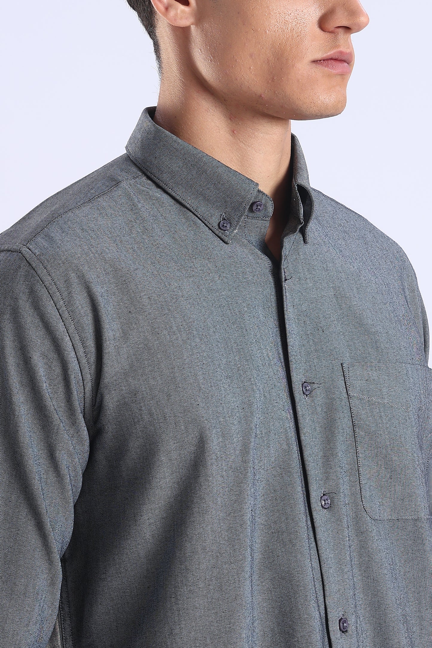 Regular Fit Dark Grey Elbow Patch Shirt
