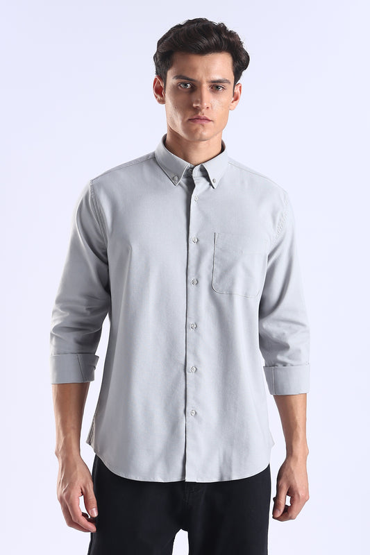 Slim Fit Light Grey Elbow Patch Shirt