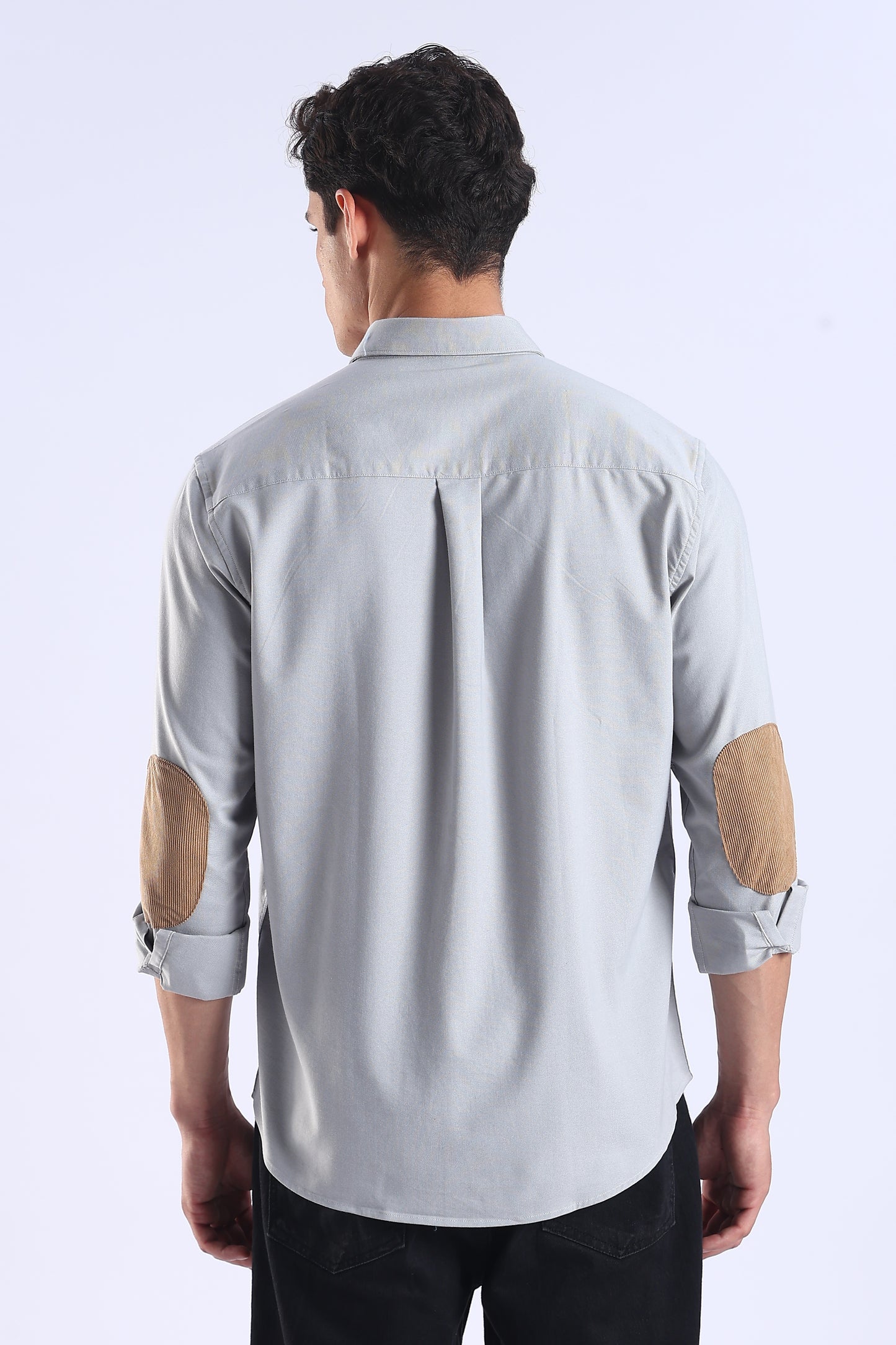 Slim Fit Light Grey Elbow Patch Shirt