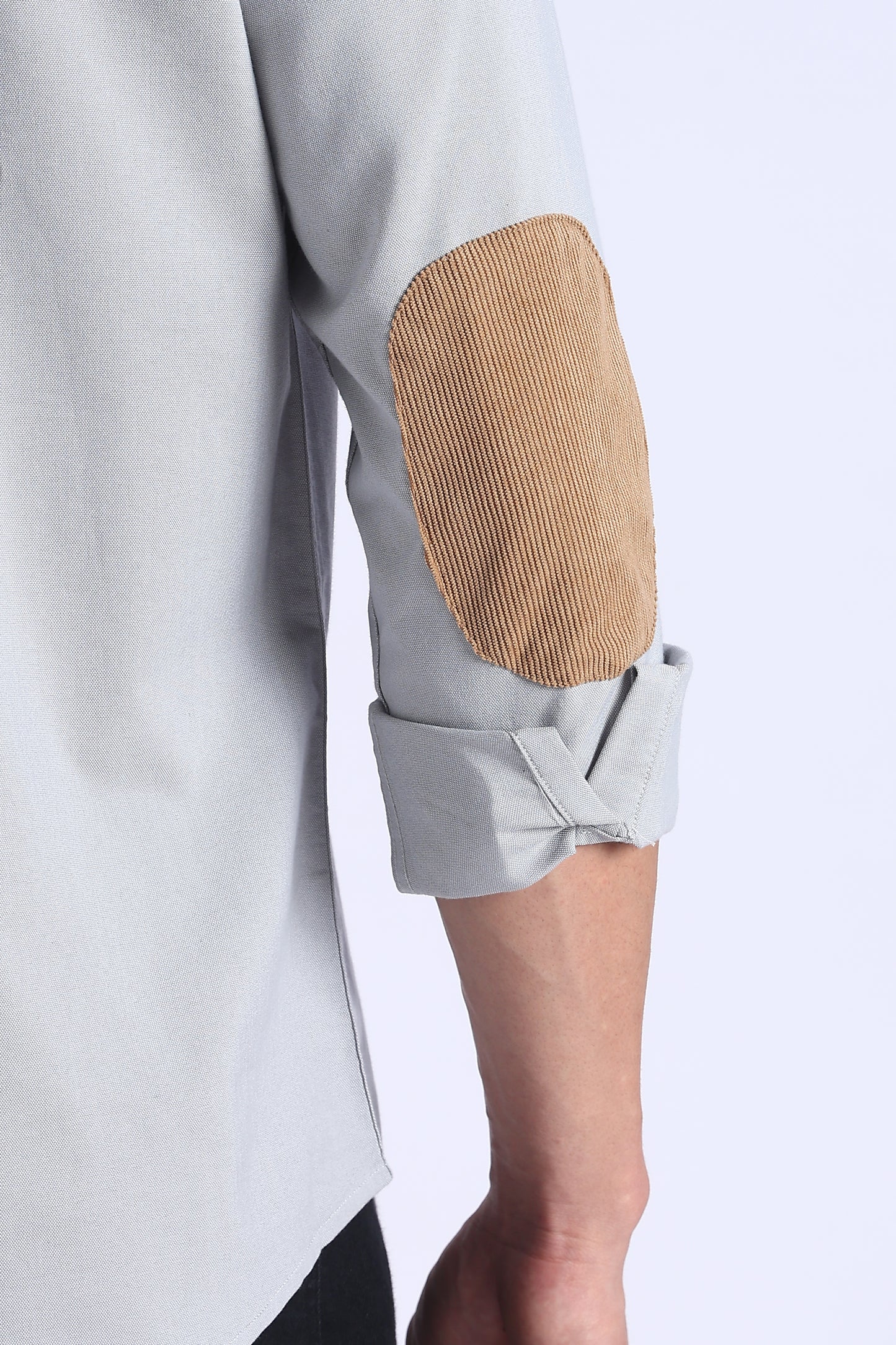 Slim Fit Light Grey Elbow Patch Shirt