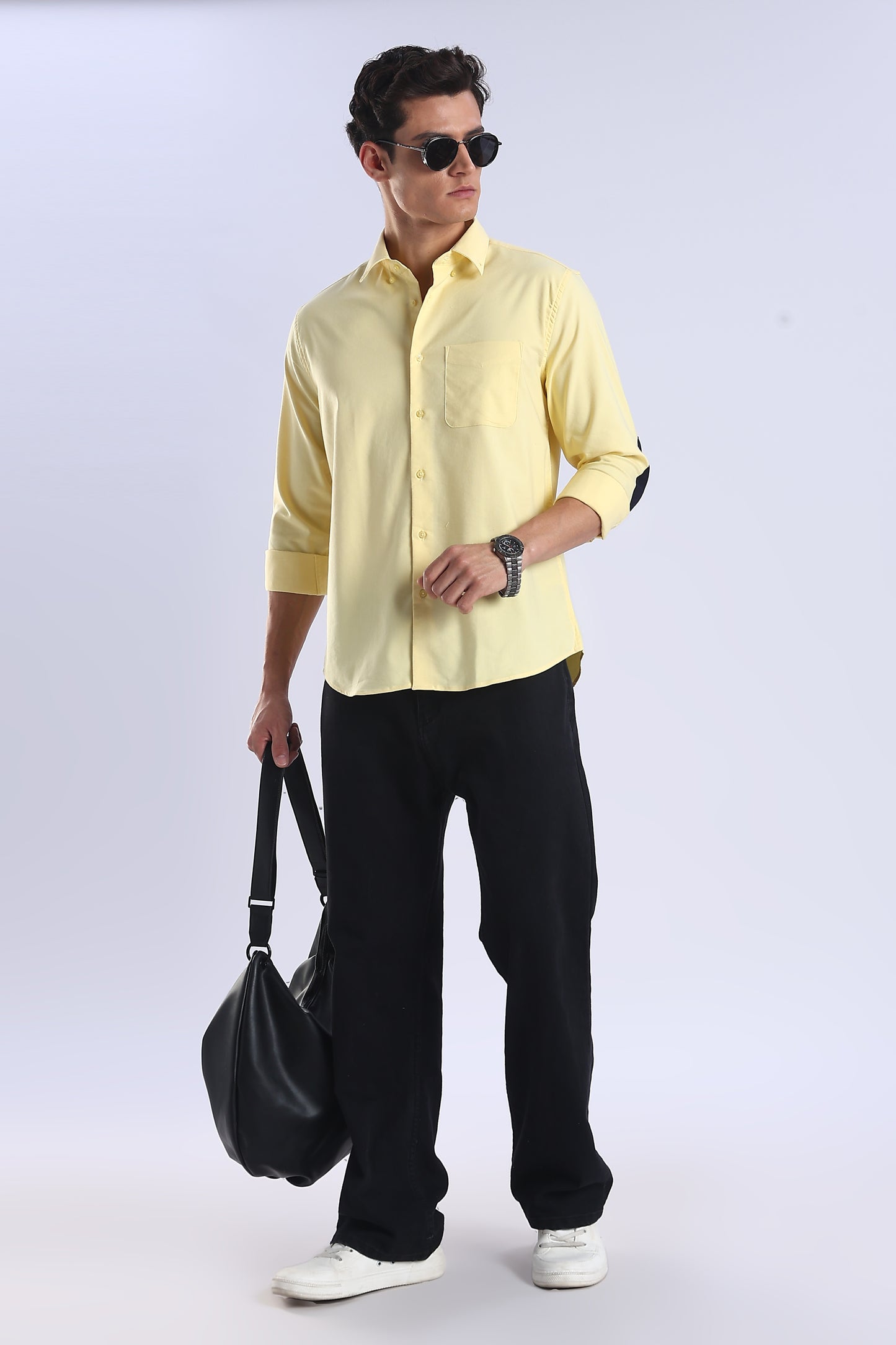 Regular Fit Yellow Elbow Patch Shirt
