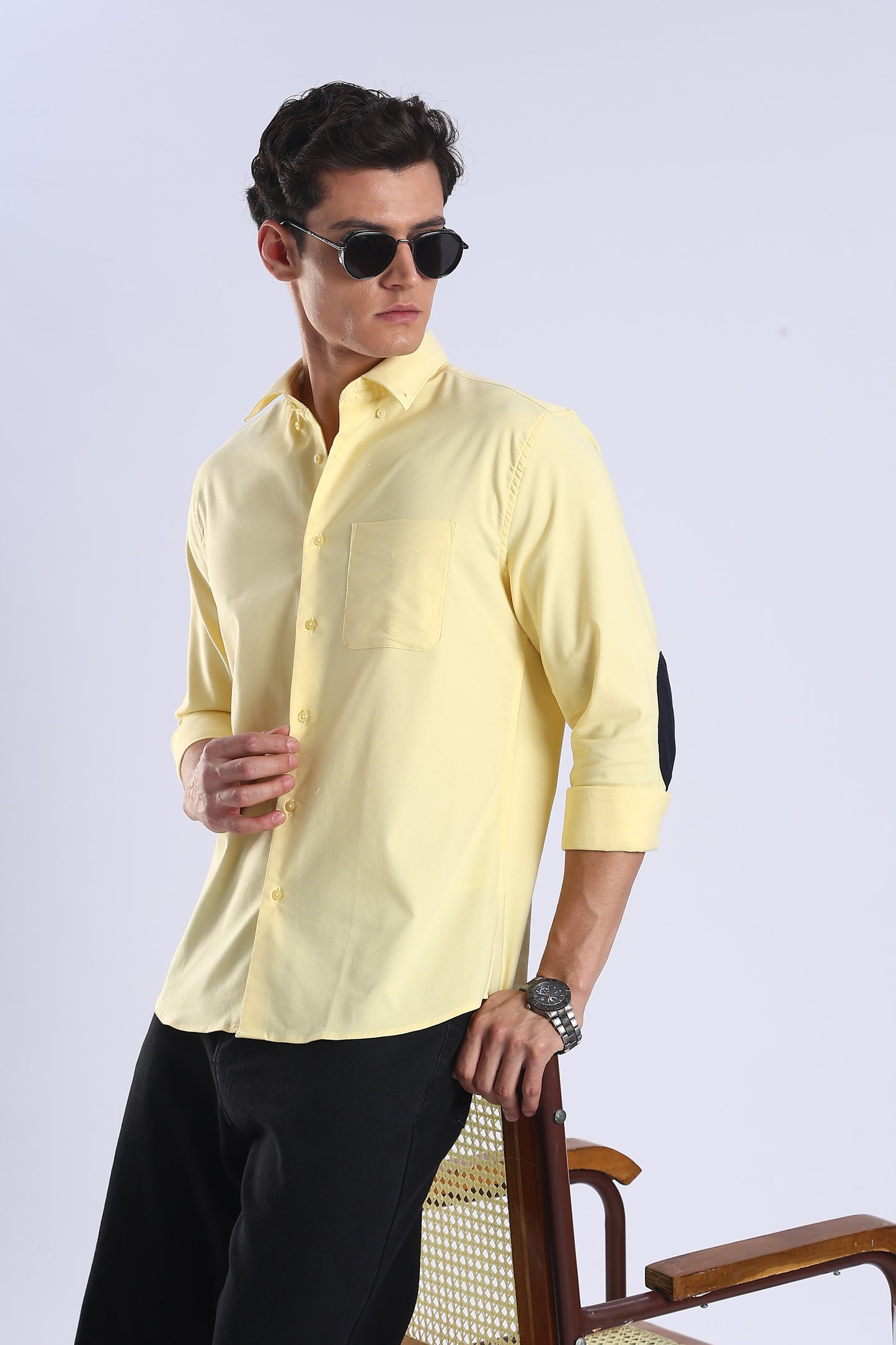 Regular Fit Yellow Elbow Patch Shirt