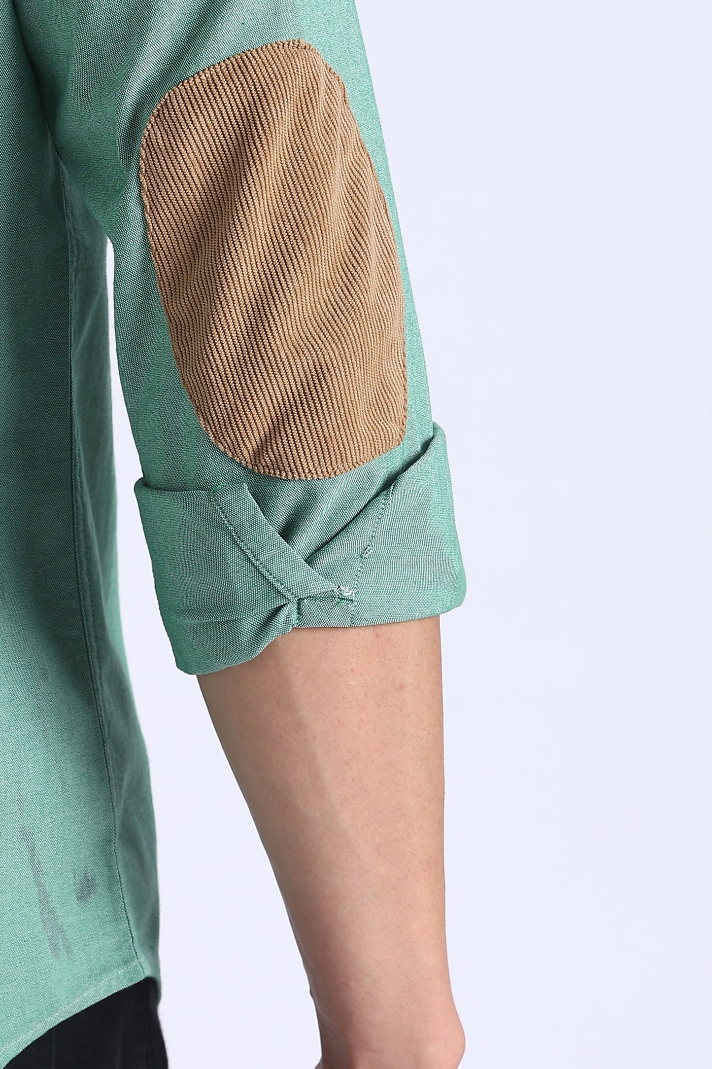 Regular Fit Elbow Patch Design Plain Light Green Shirt