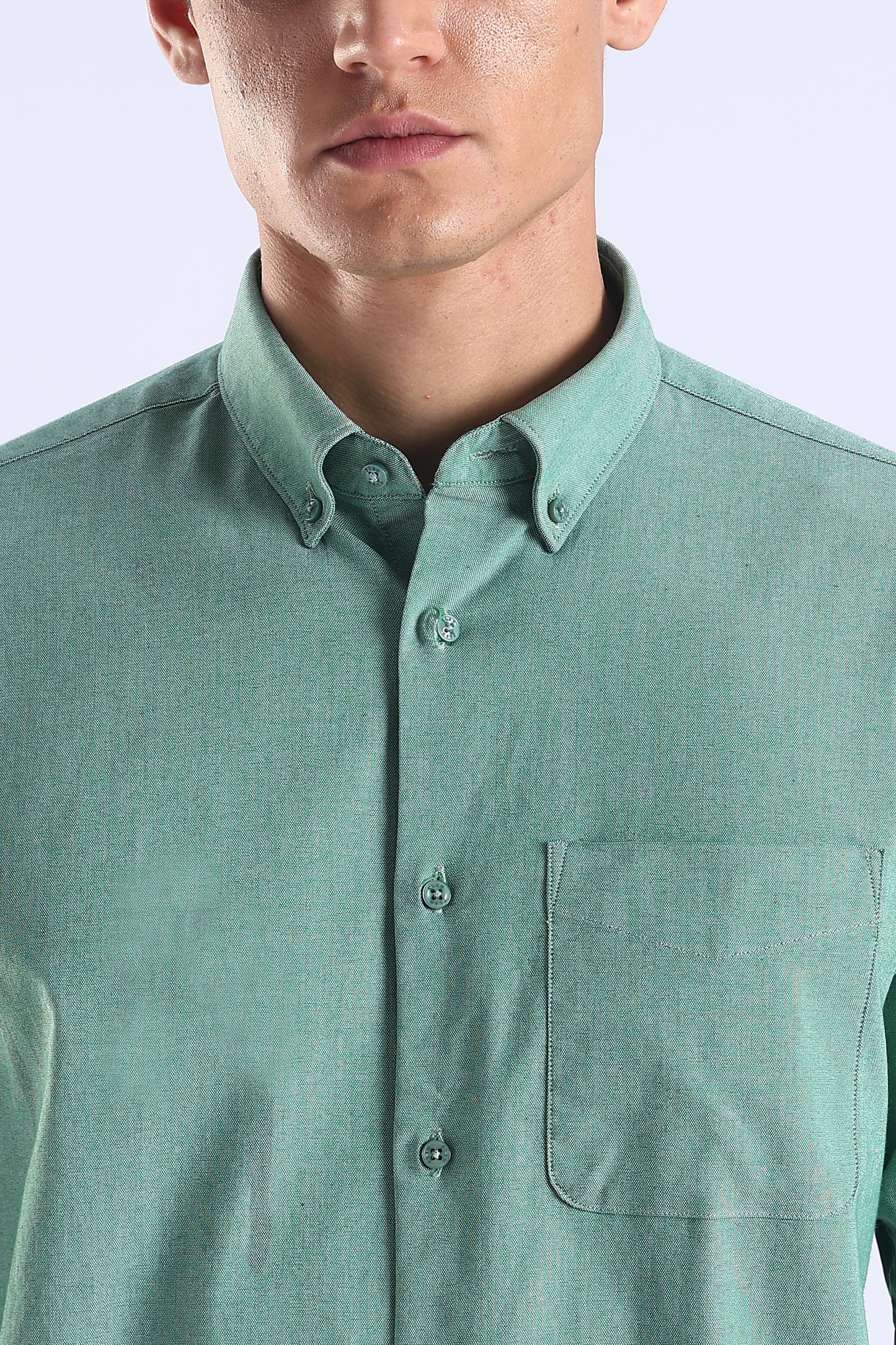 Regular Fit Elbow Patch Design Plain Light Green Shirt