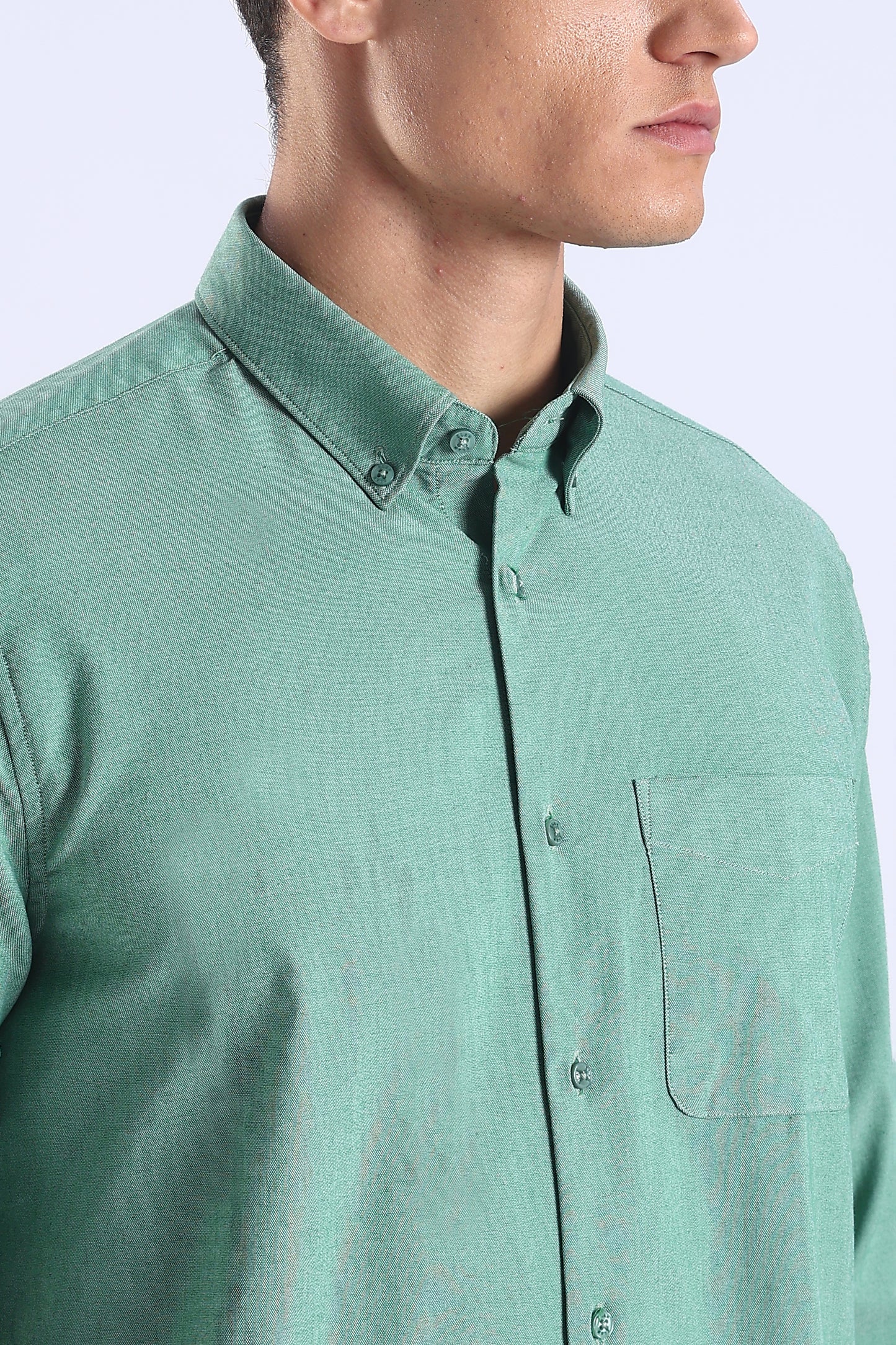Regular Fit Elbow Patch Design Plain Light Green Shirt