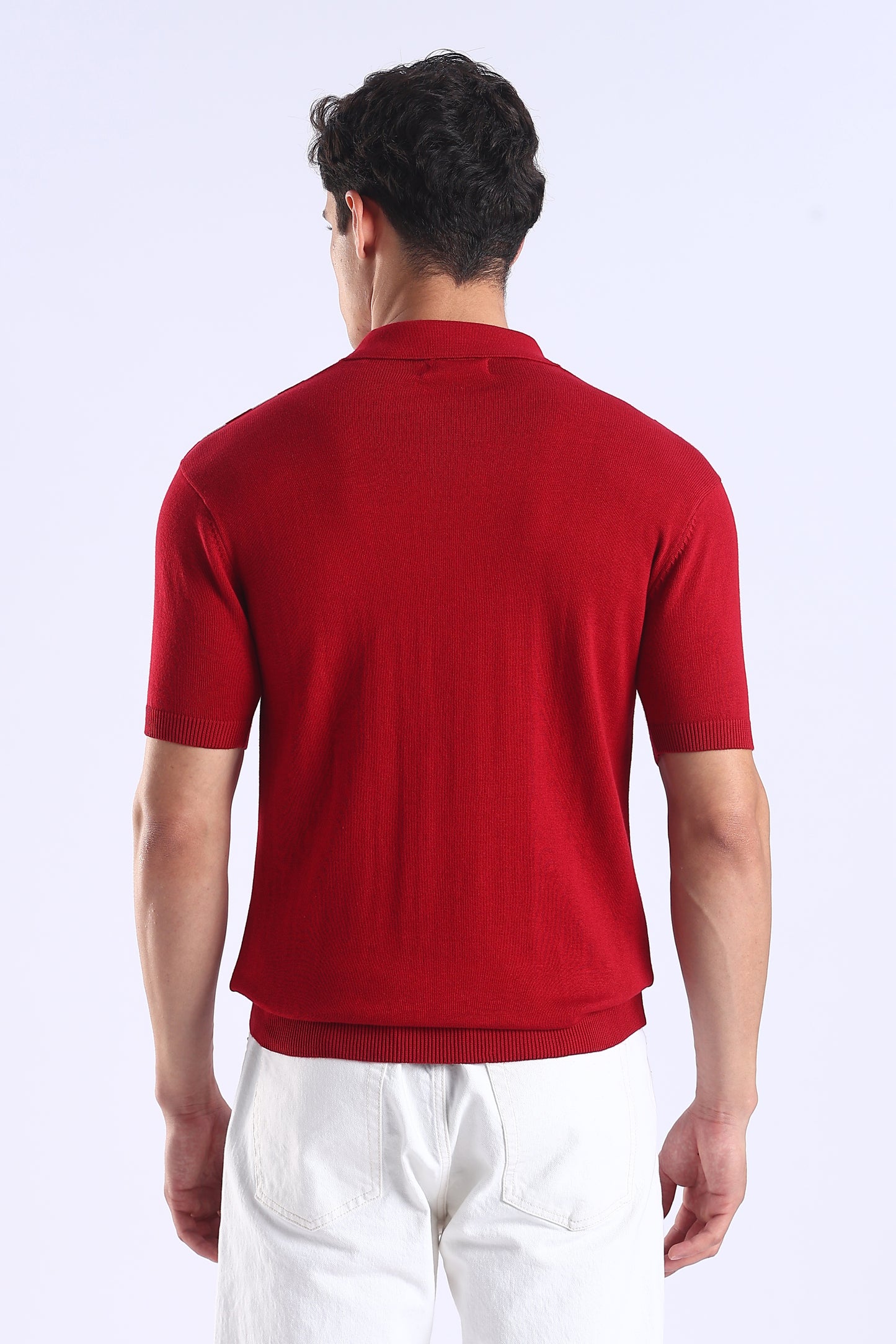 Slim Fit Polo Zipper Tee Knitted With White Stripes