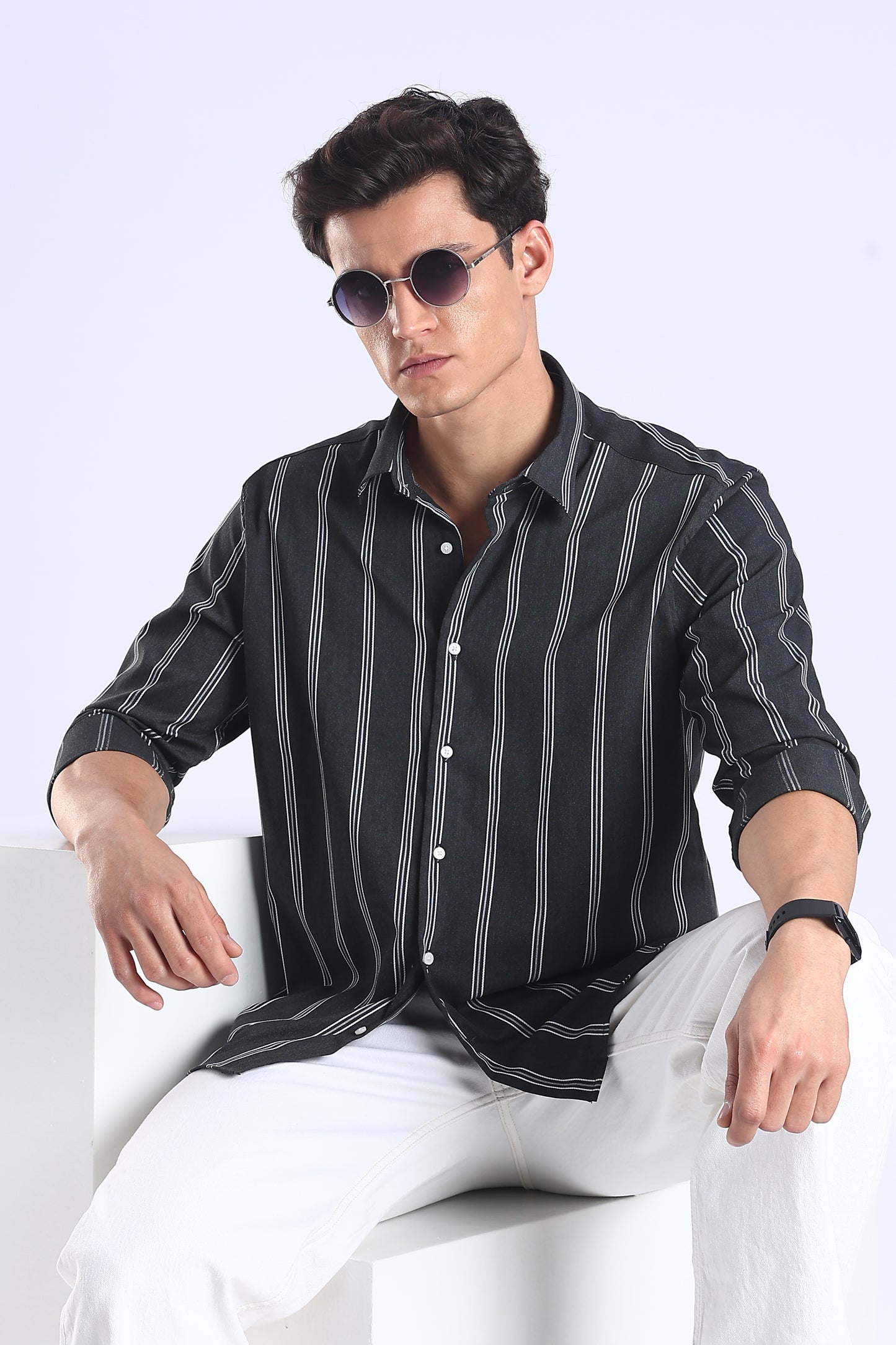 Regular Fit Black Vertical Stripe Shirt