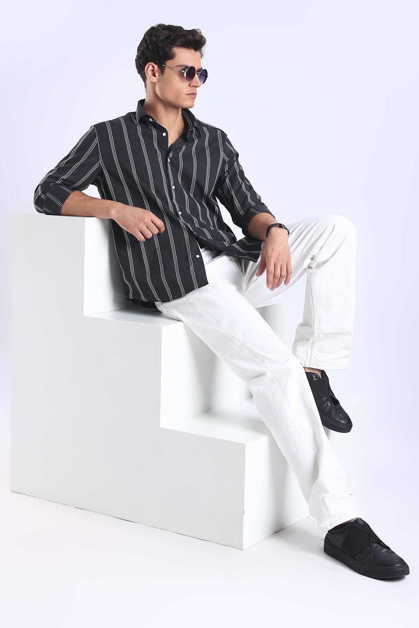 Regular Fit Black Vertical Stripe Shirt
