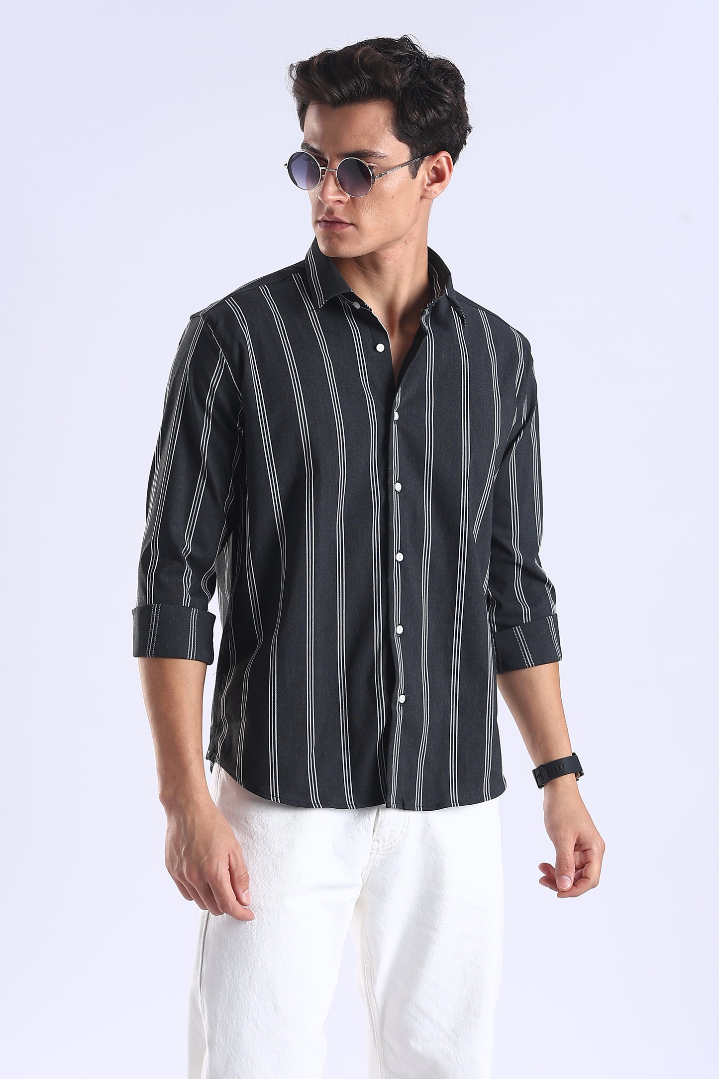 Regular Fit Black Vertical Stripe Shirt