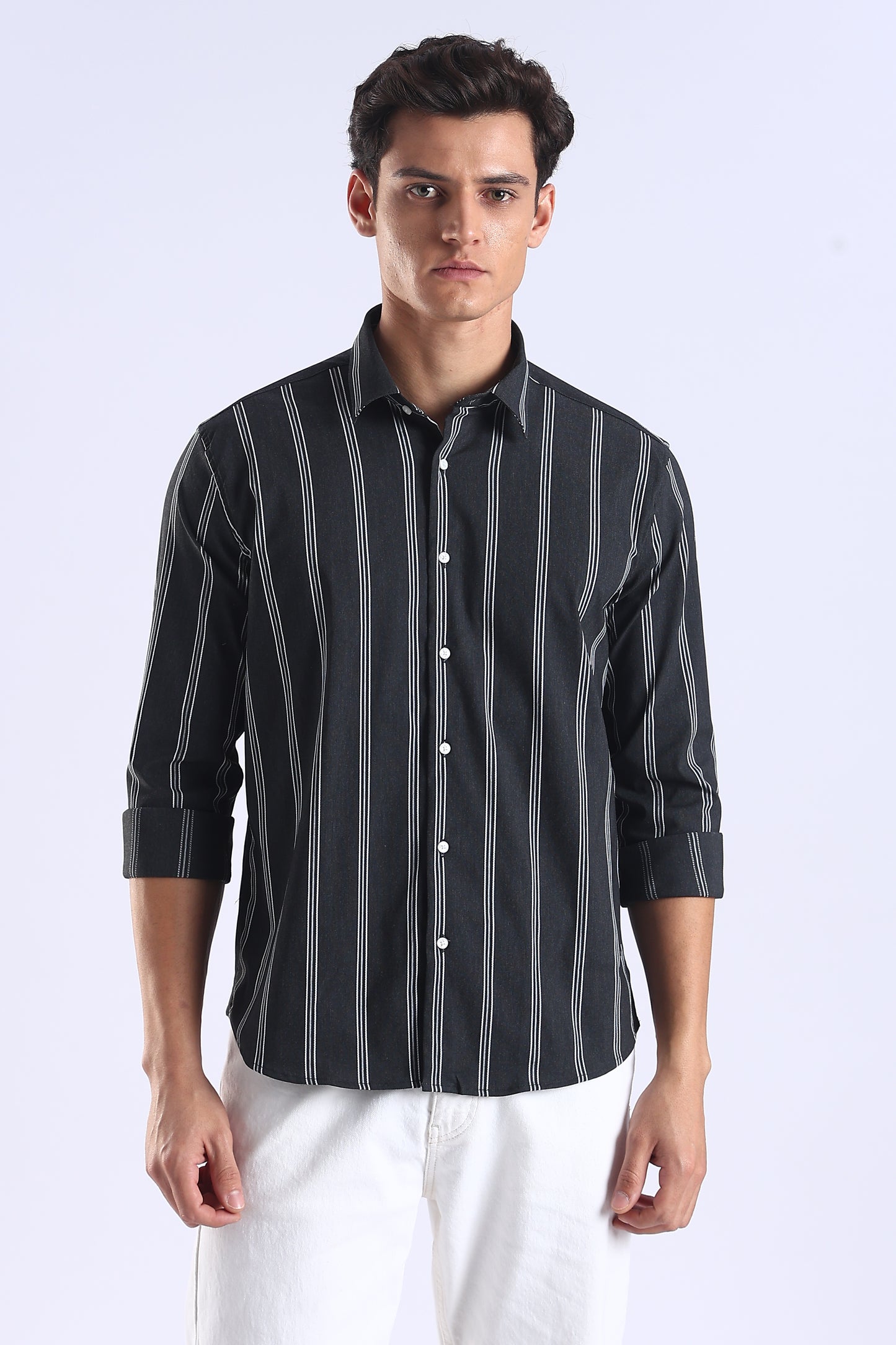 Regular Fit Black Vertical Stripe Shirt