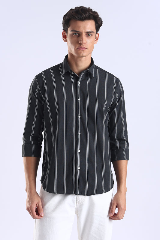 Regular Fit Black Vertical Stripe Shirt
