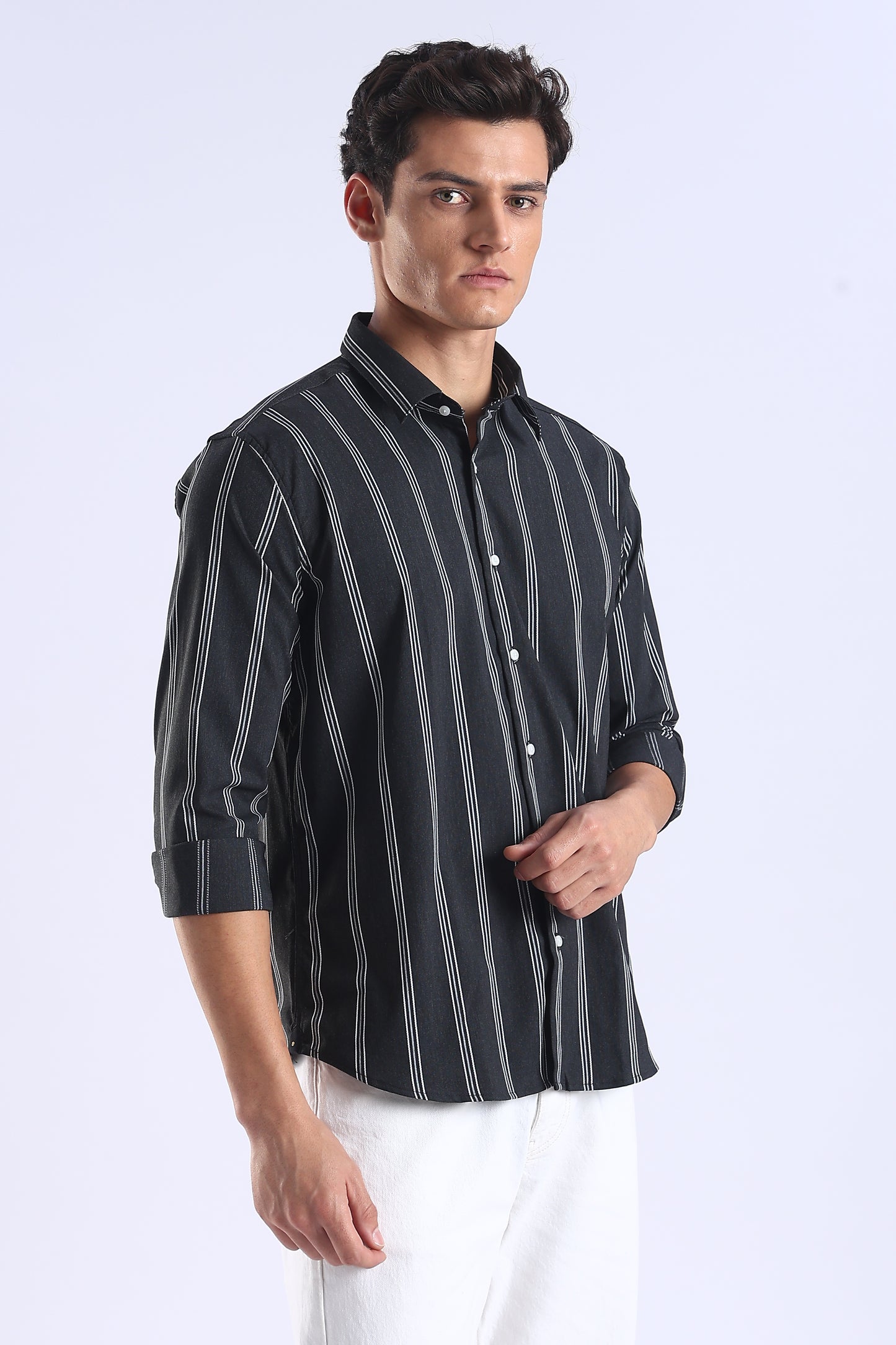 Regular Fit Black Vertical Stripe Shirt