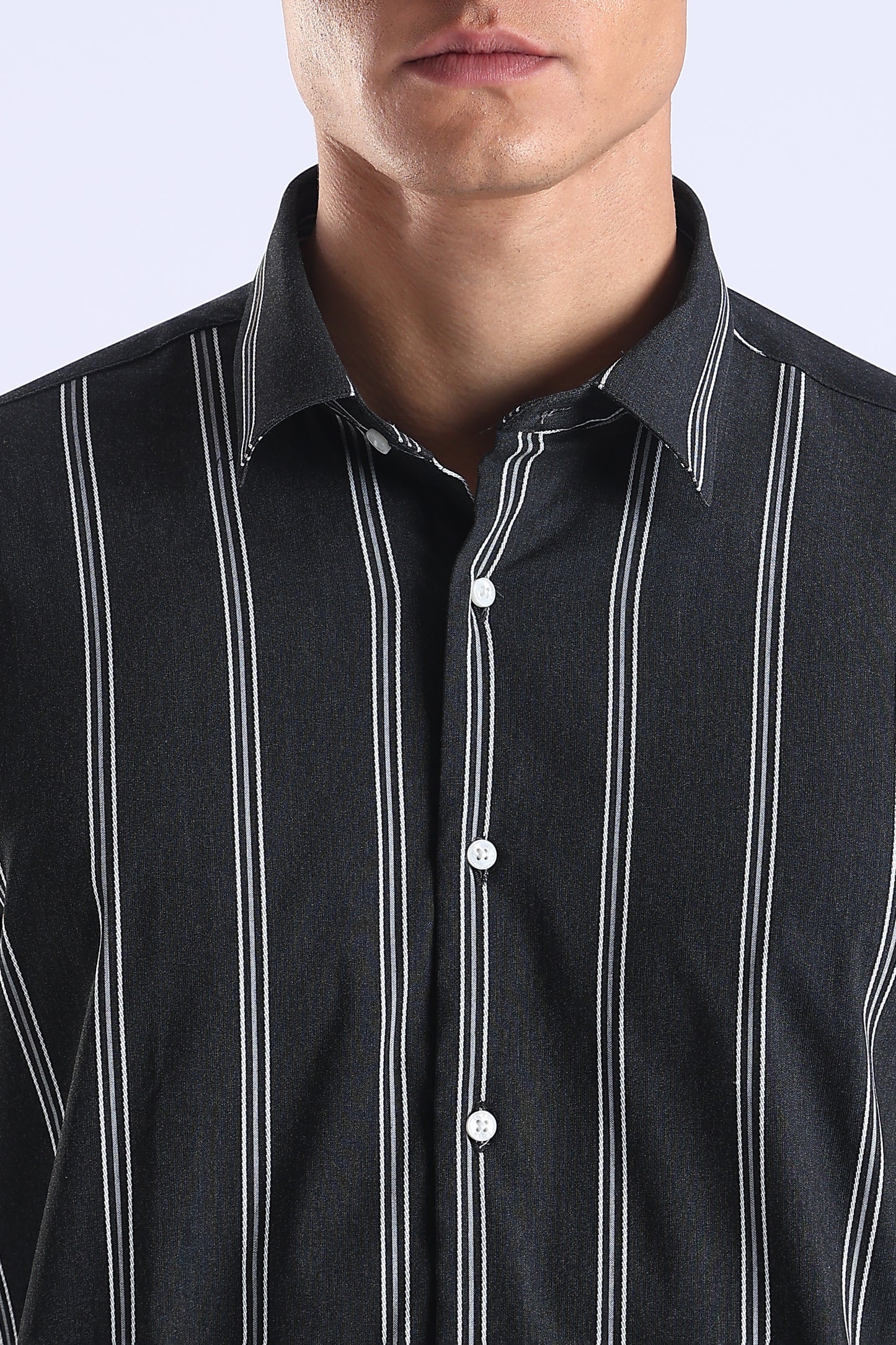 Regular Fit Black Vertical Stripe Shirt