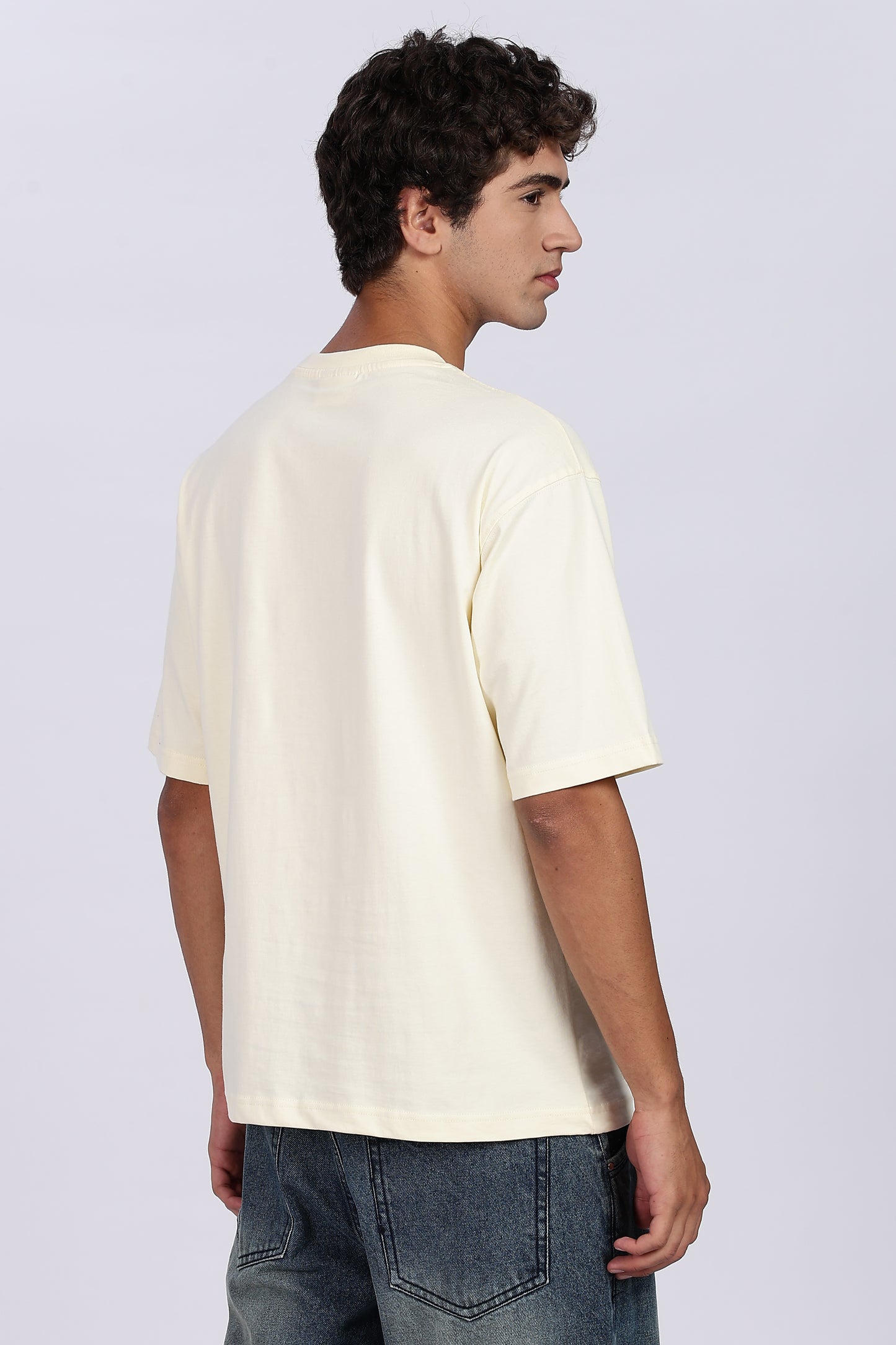 Five-Sleeve Drop Shoulder Light Beige T-Shirt