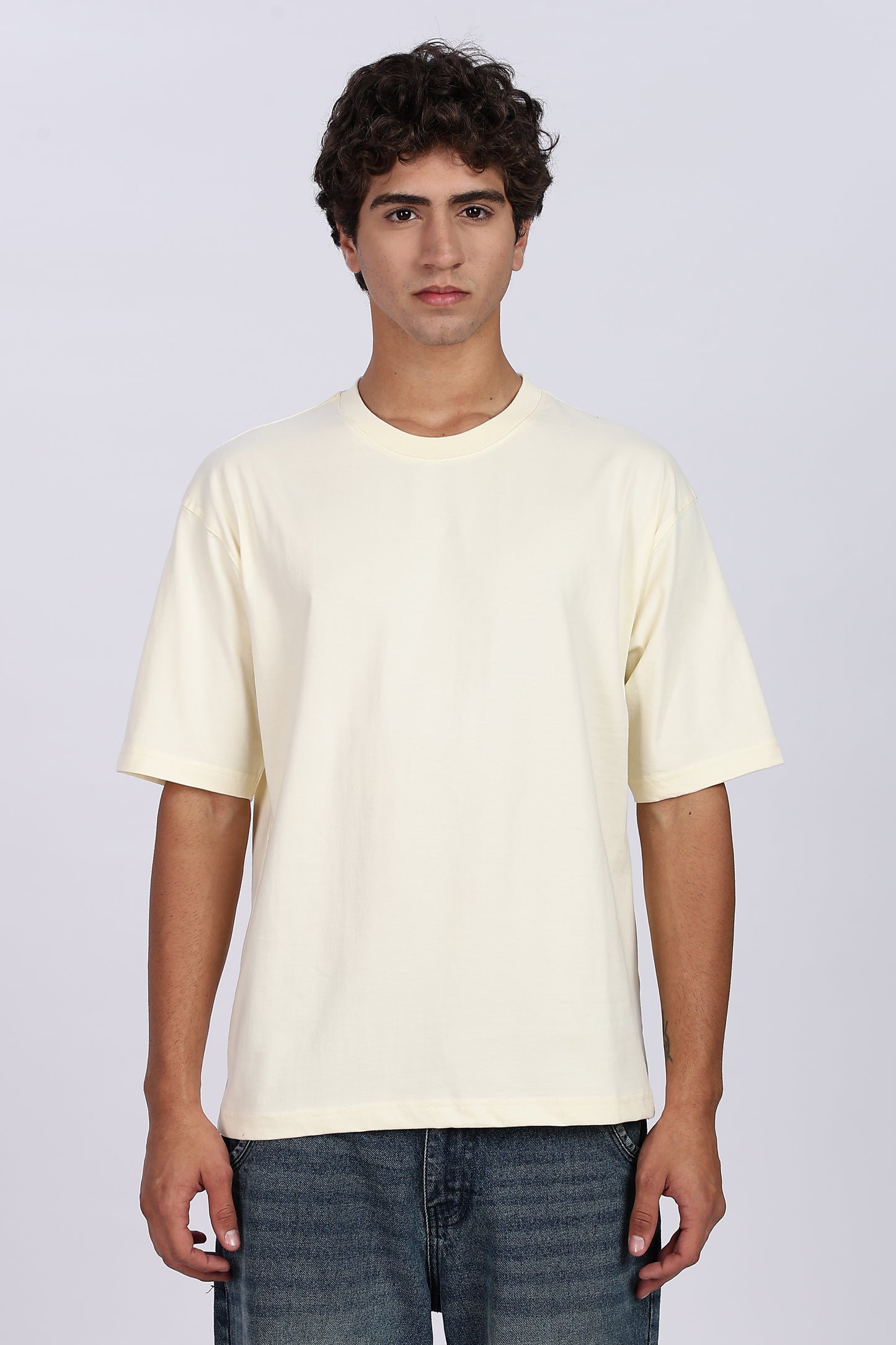 Five-Sleeve Drop Shoulder Light Beige T-Shirt