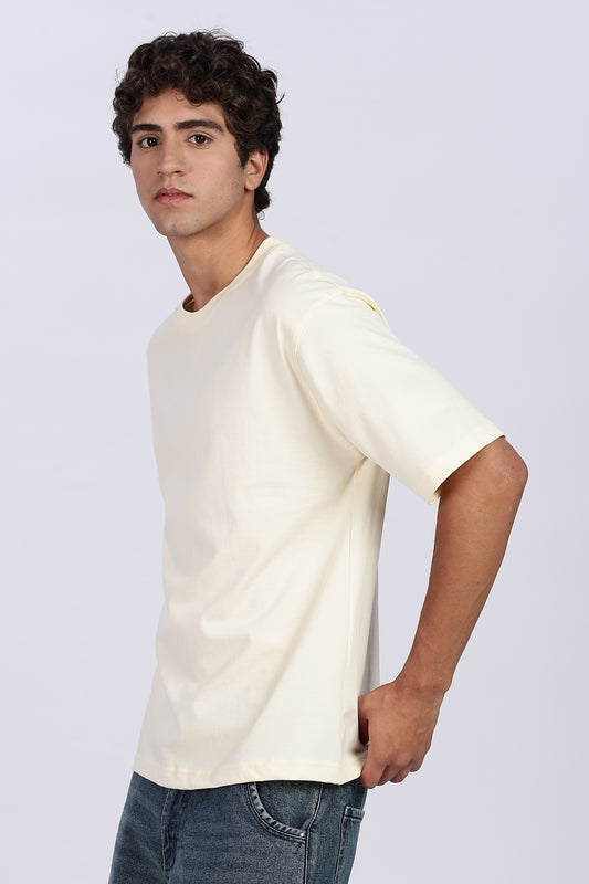 Five-Sleeve Drop Shoulder Light Beige T-Shirt