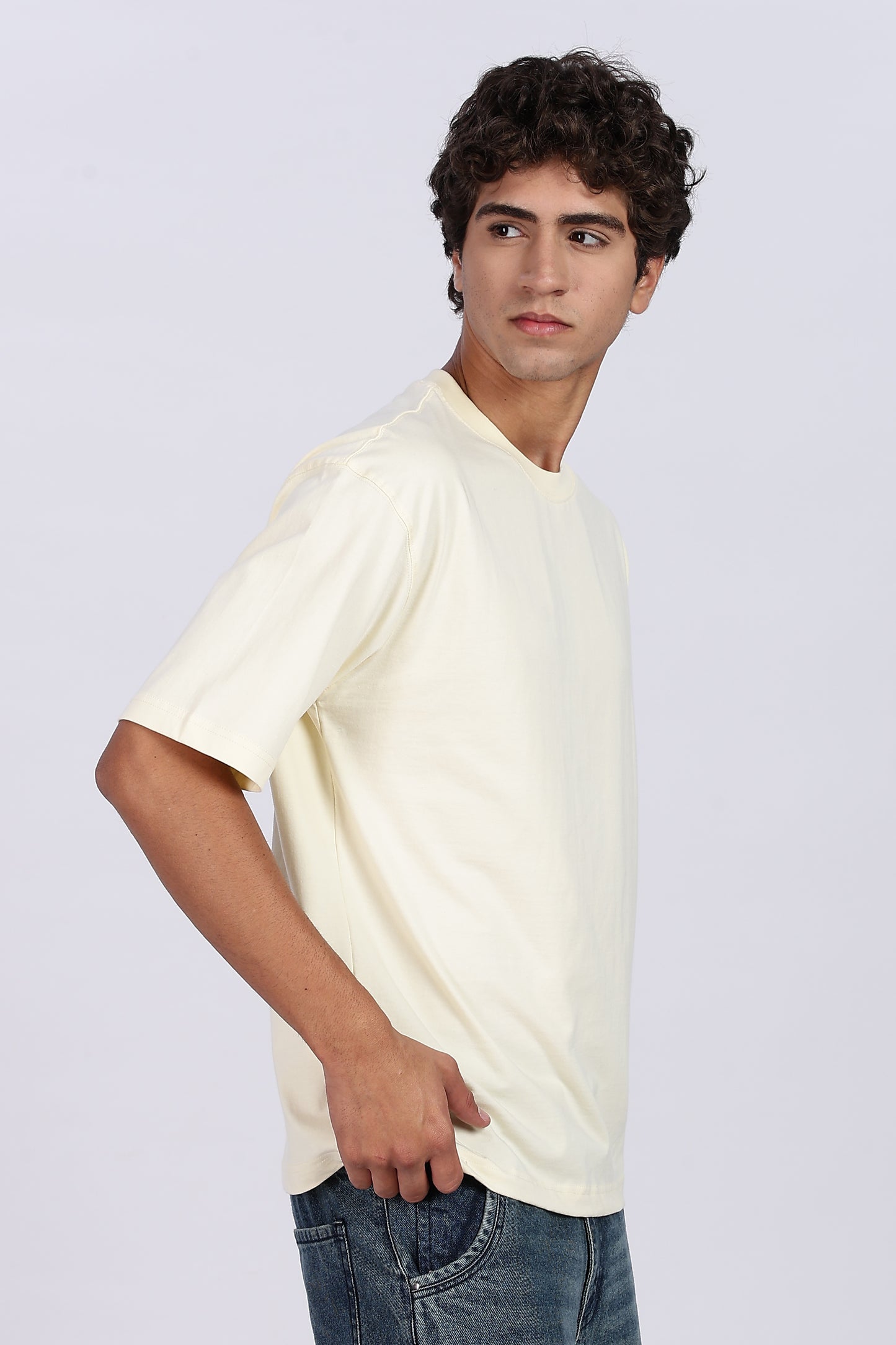 Five-Sleeve Drop Shoulder Light Beige T-Shirt