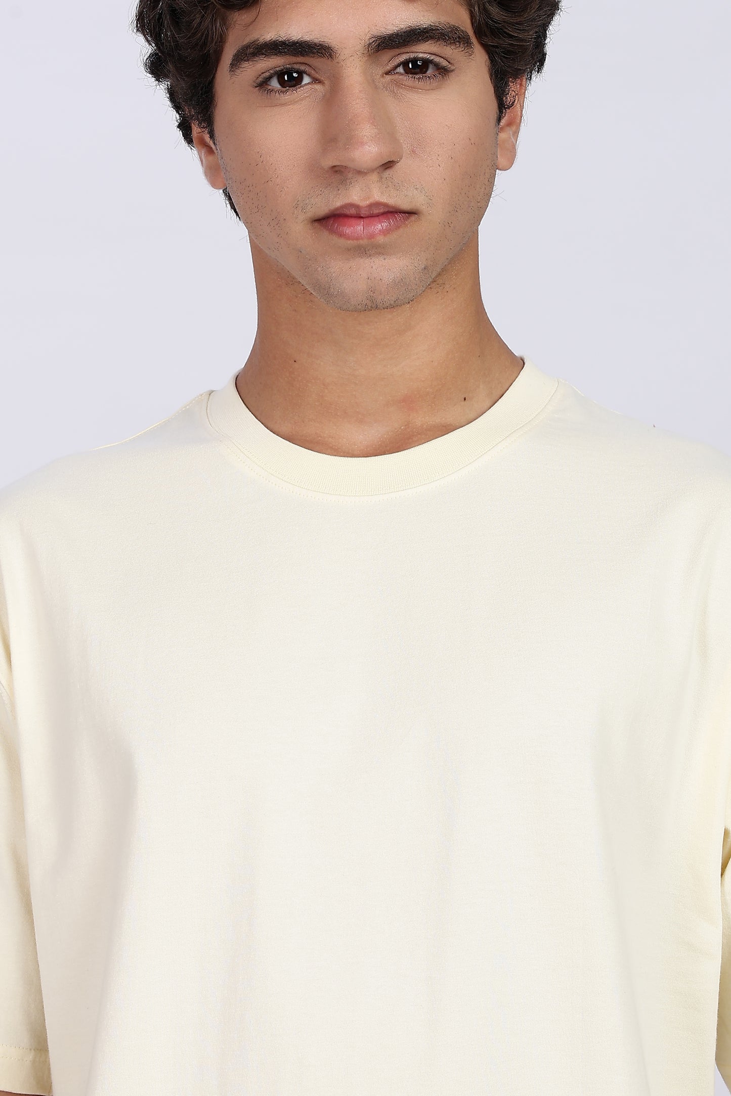 Five-Sleeve Drop Shoulder Light Beige T-Shirt