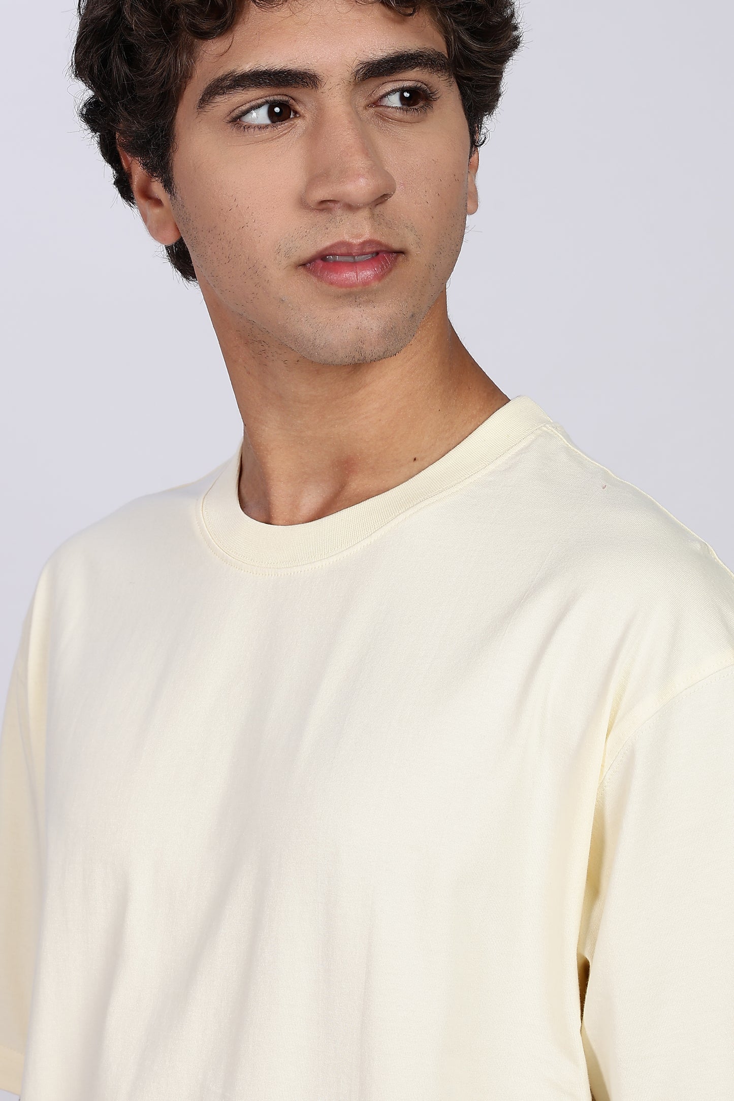 Five-Sleeve Drop Shoulder Light Beige T-Shirt