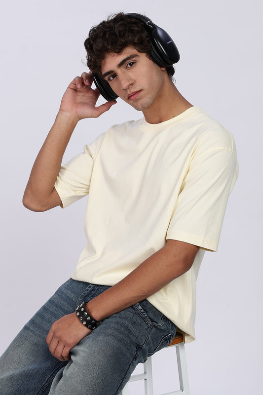 Five-Sleeve Drop Shoulder Light Beige T-Shirt