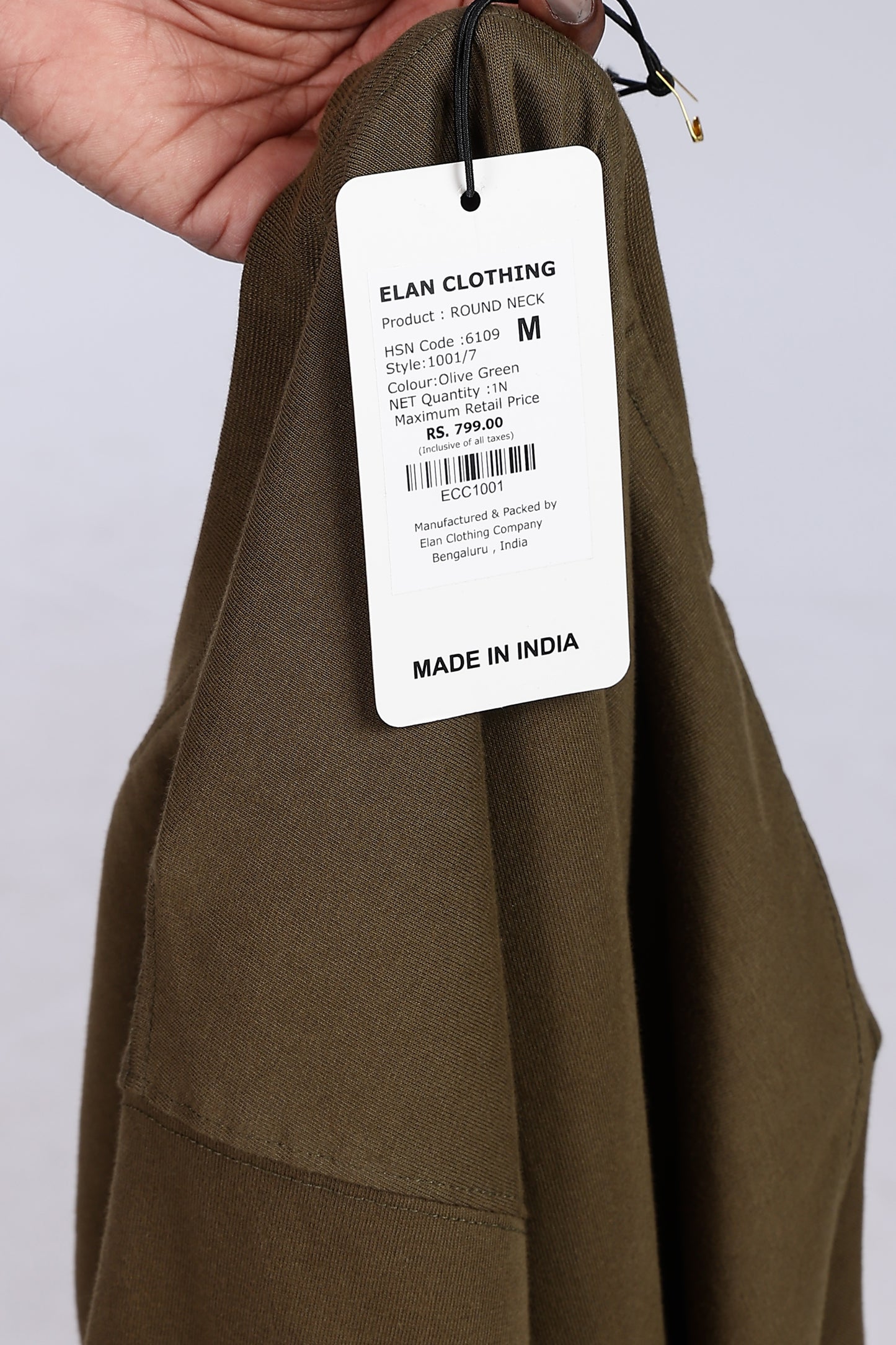 Five-Sleeve Drop Shoulder Olive Green T-Shirt