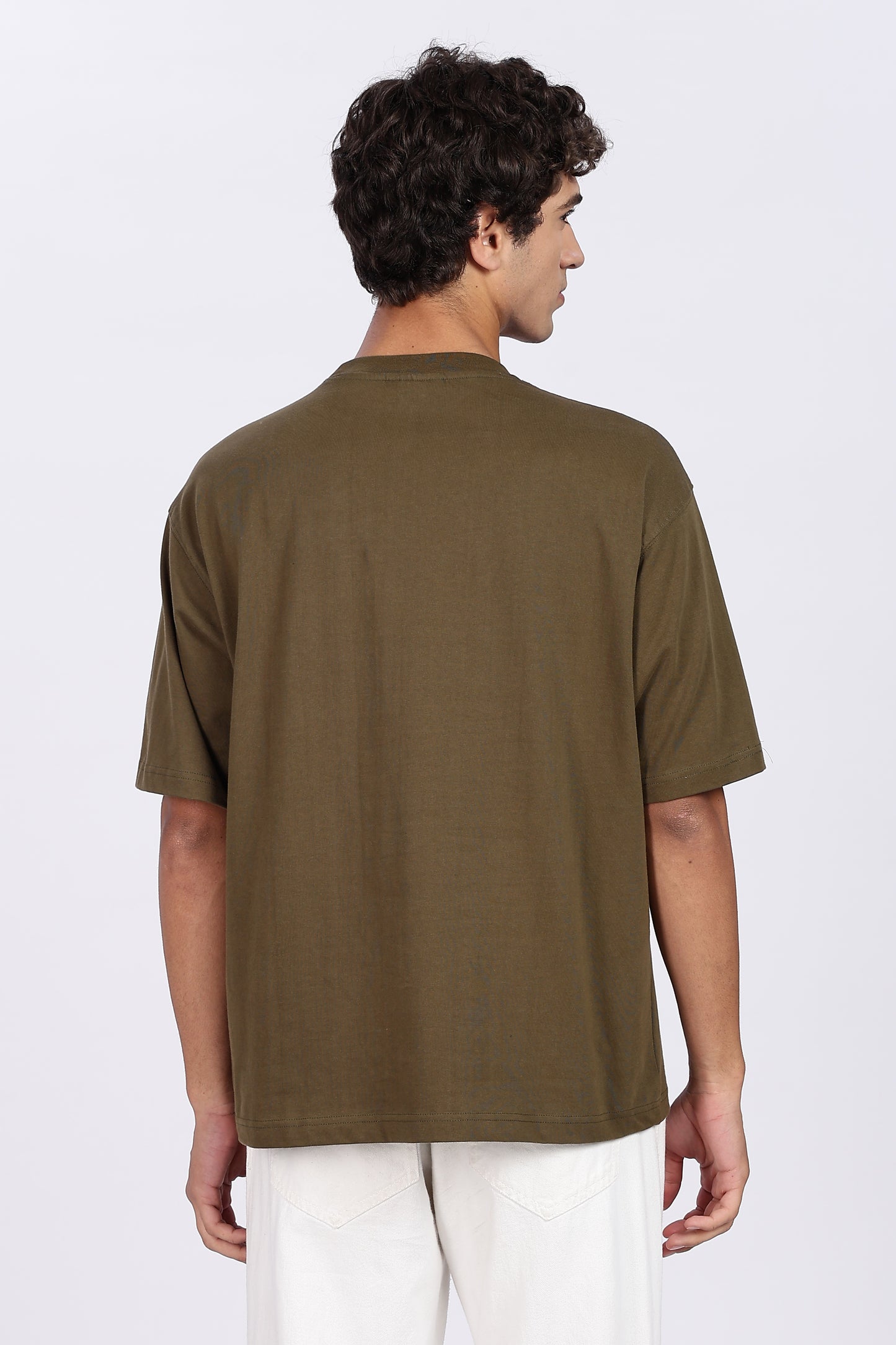 Five-Sleeve Drop Shoulder Olive Green T-Shirt