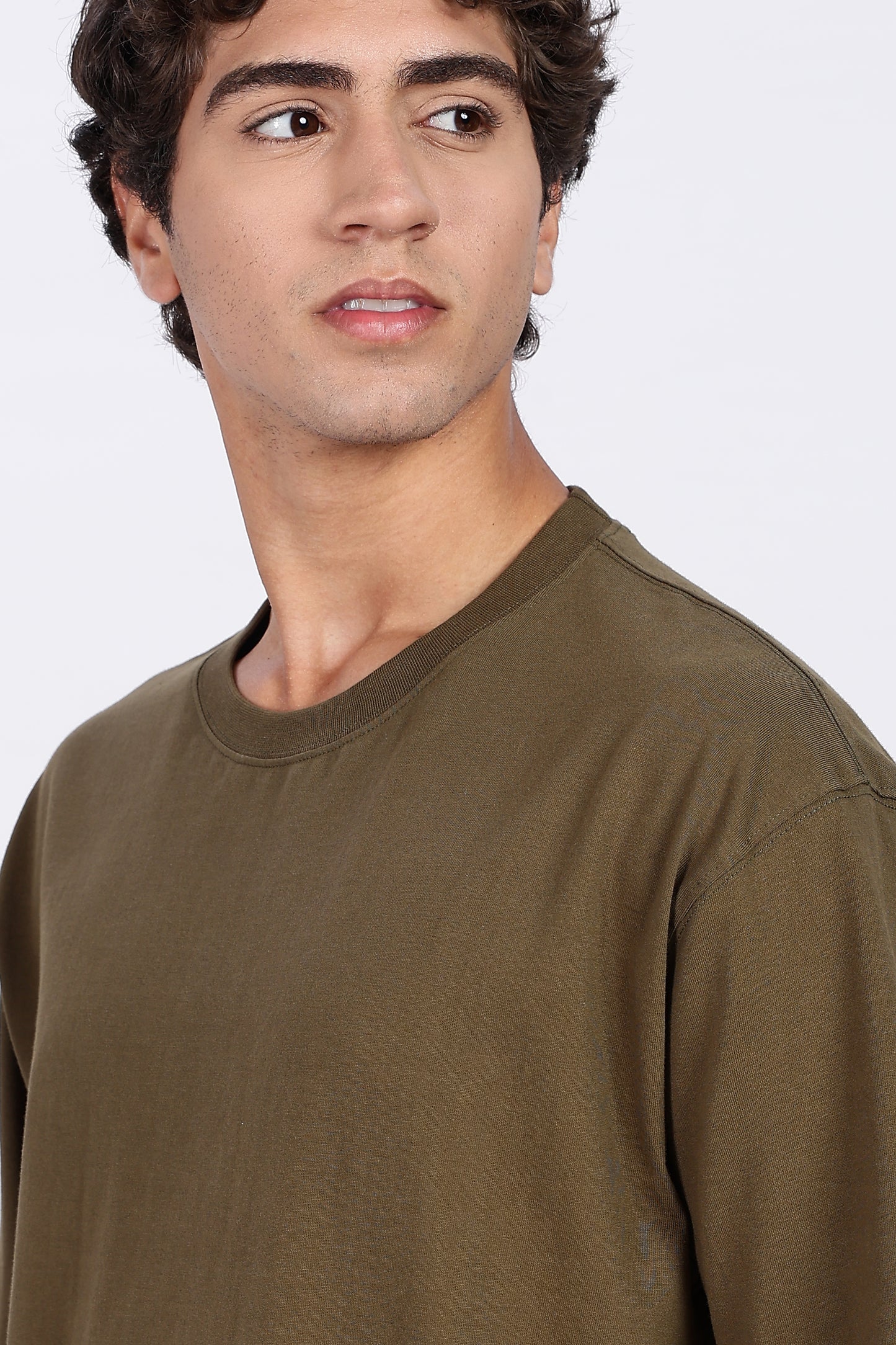 Five-Sleeve Drop Shoulder Olive Green T-Shirt