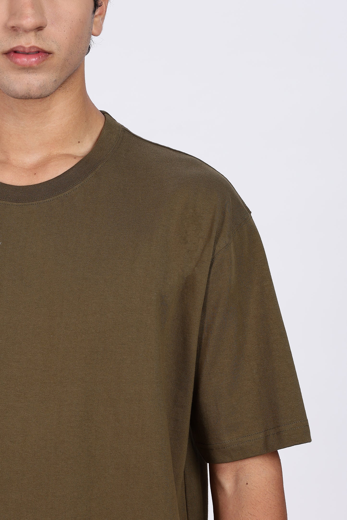 Five-Sleeve Drop Shoulder Olive Green T-Shirt