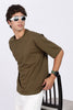 Five-Sleeve Drop Shoulder Olive Green T-Shirt