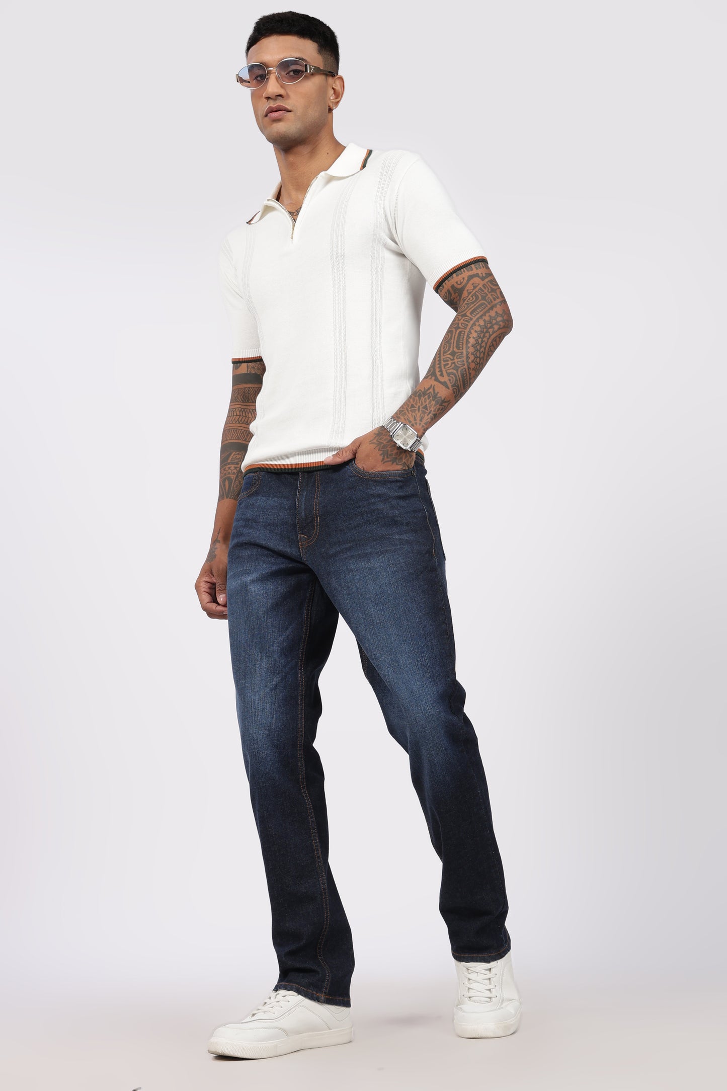 Classic Dark Blue Wash Denim Regular Fit Jeans