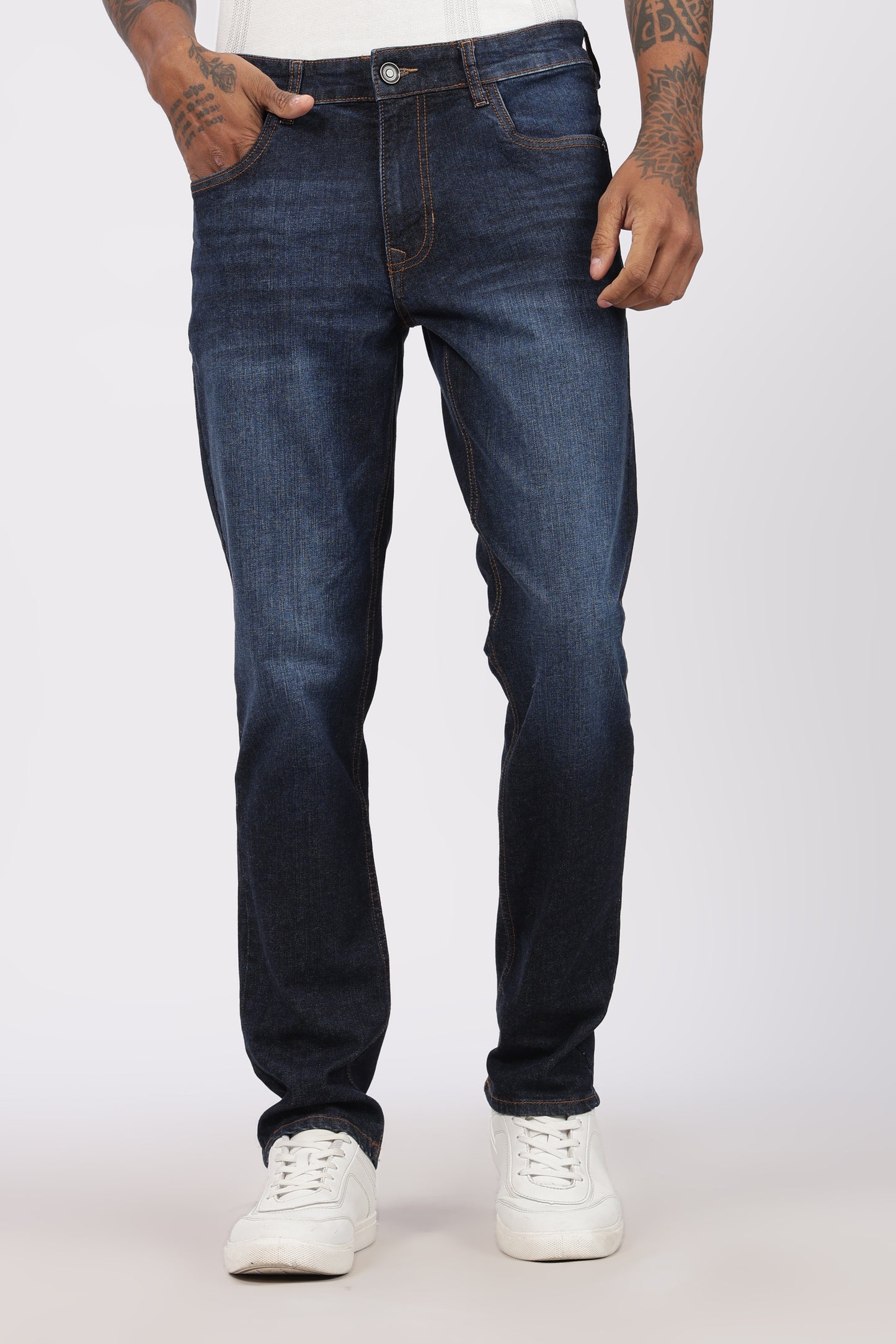 Classic Dark Blue Wash Denim Regular Fit Jeans