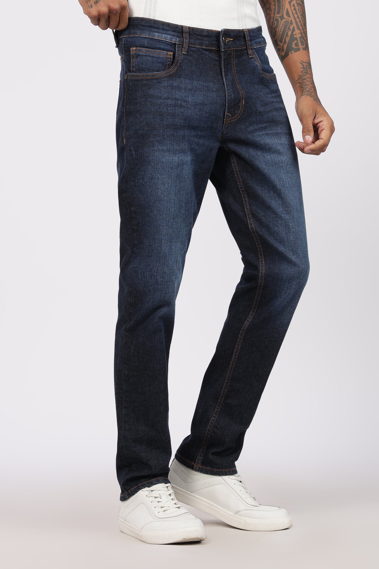 Classic Dark Blue Wash Denim Regular Fit Jeans