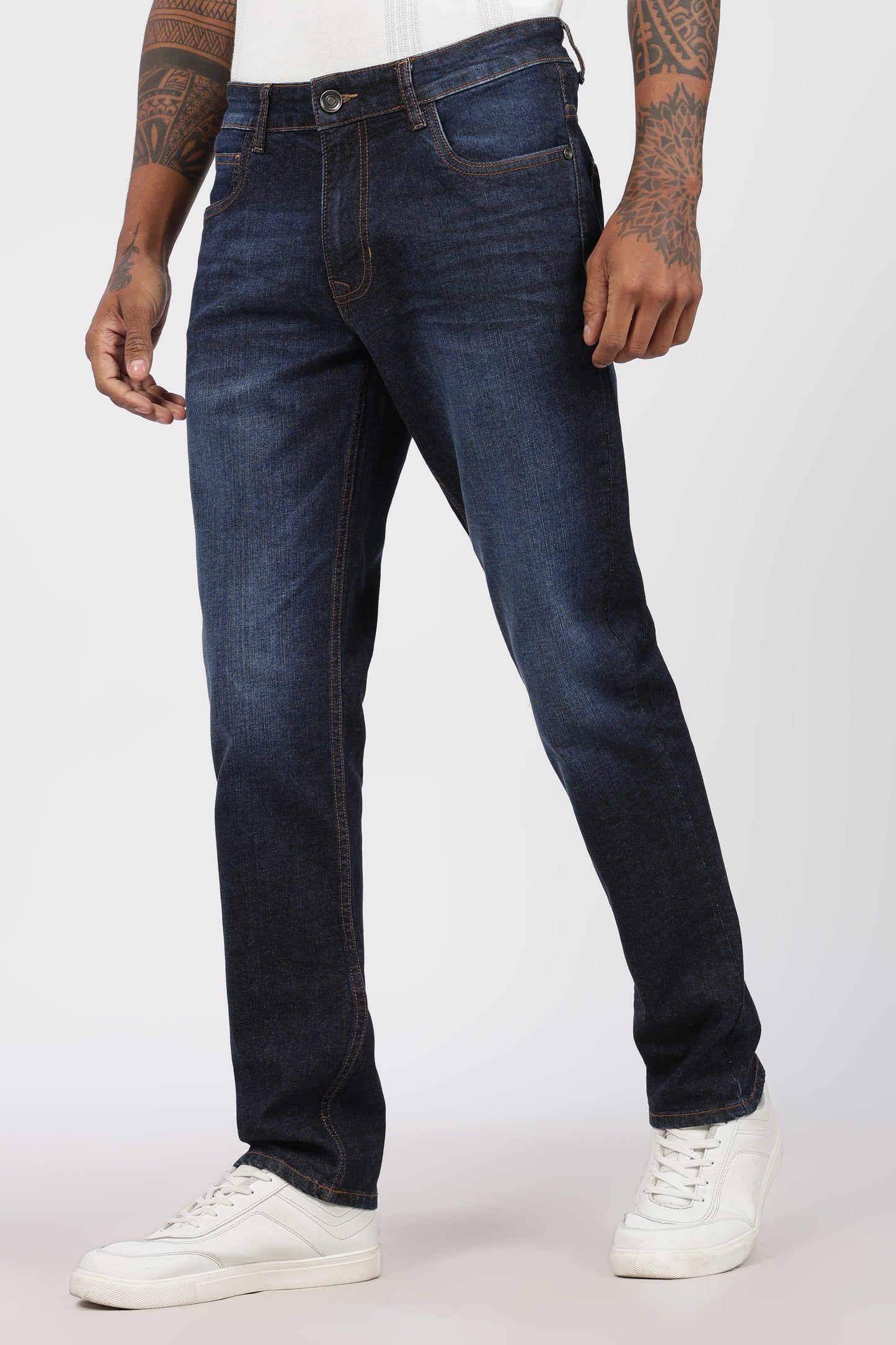 Classic Dark Blue Wash Denim Regular Fit Jeans