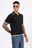 Black Textured Stripe Knit Zipper Polo T-Shirt