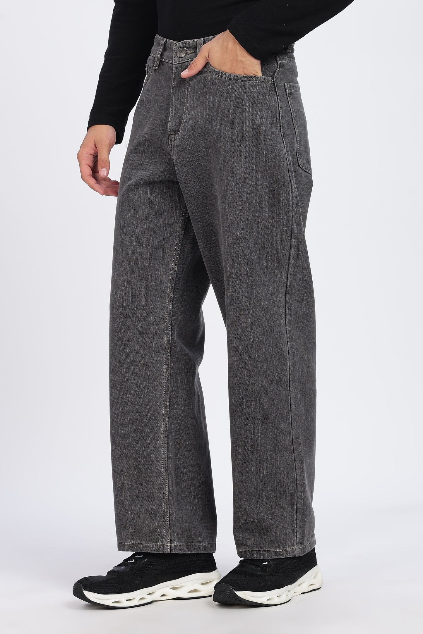 Washed Charcoal Grey Loose Fit Denim Jeans