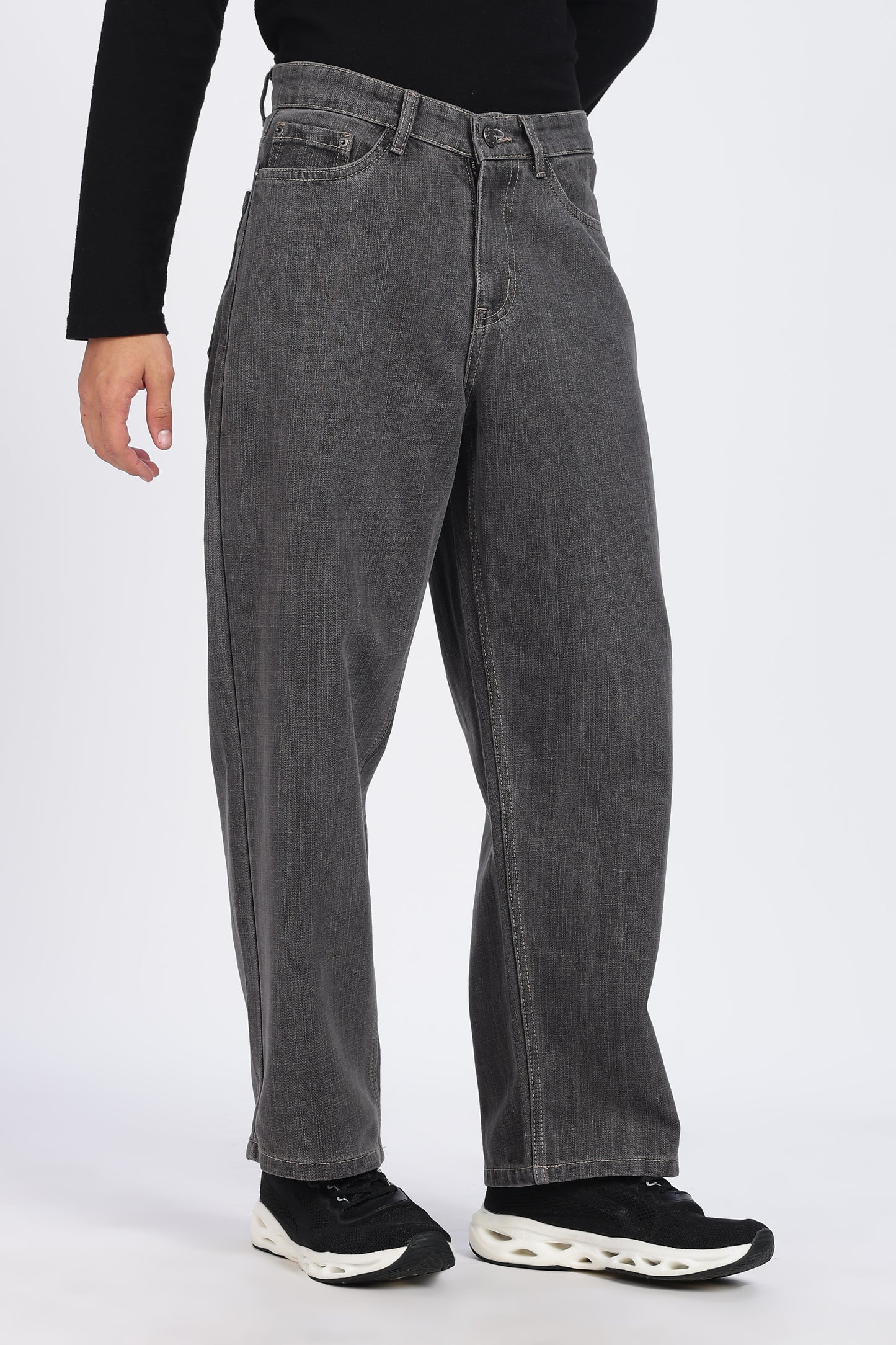 Washed Charcoal Grey Loose Fit Denim Jeans