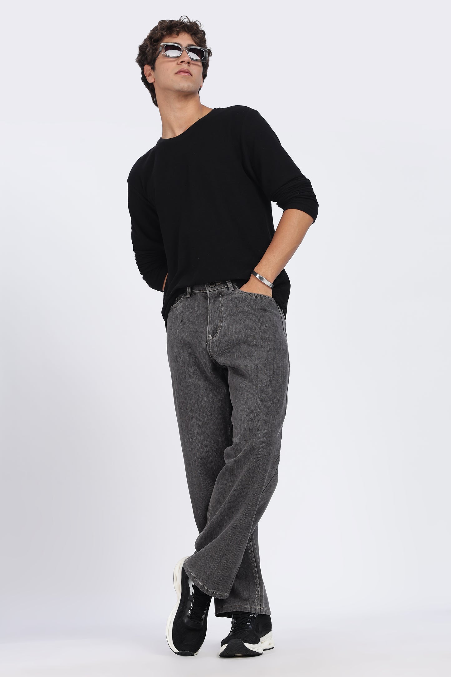 Washed Charcoal Grey Loose Fit Denim Jeans