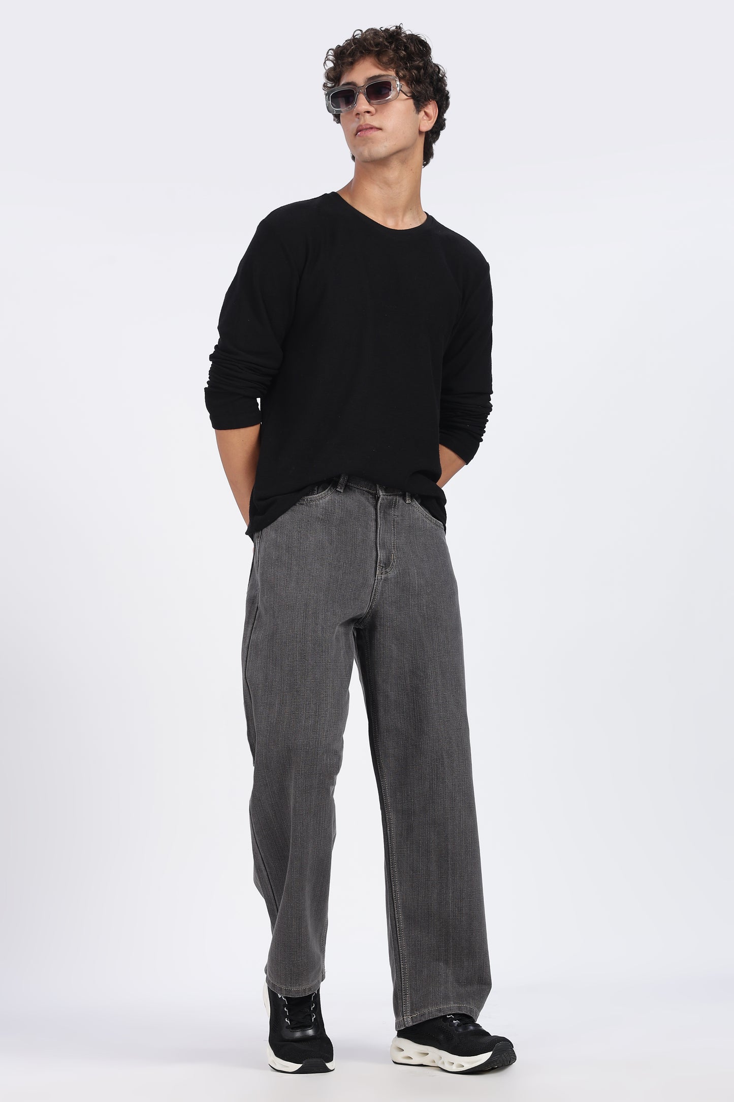 Washed Charcoal Grey Loose Fit Denim Jeans