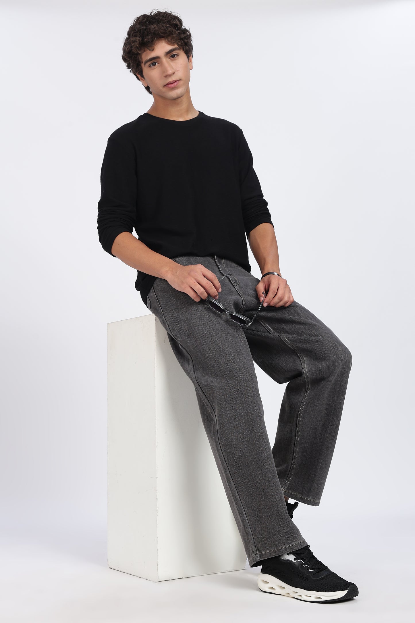 Washed Charcoal Grey Loose Fit Denim Jeans
