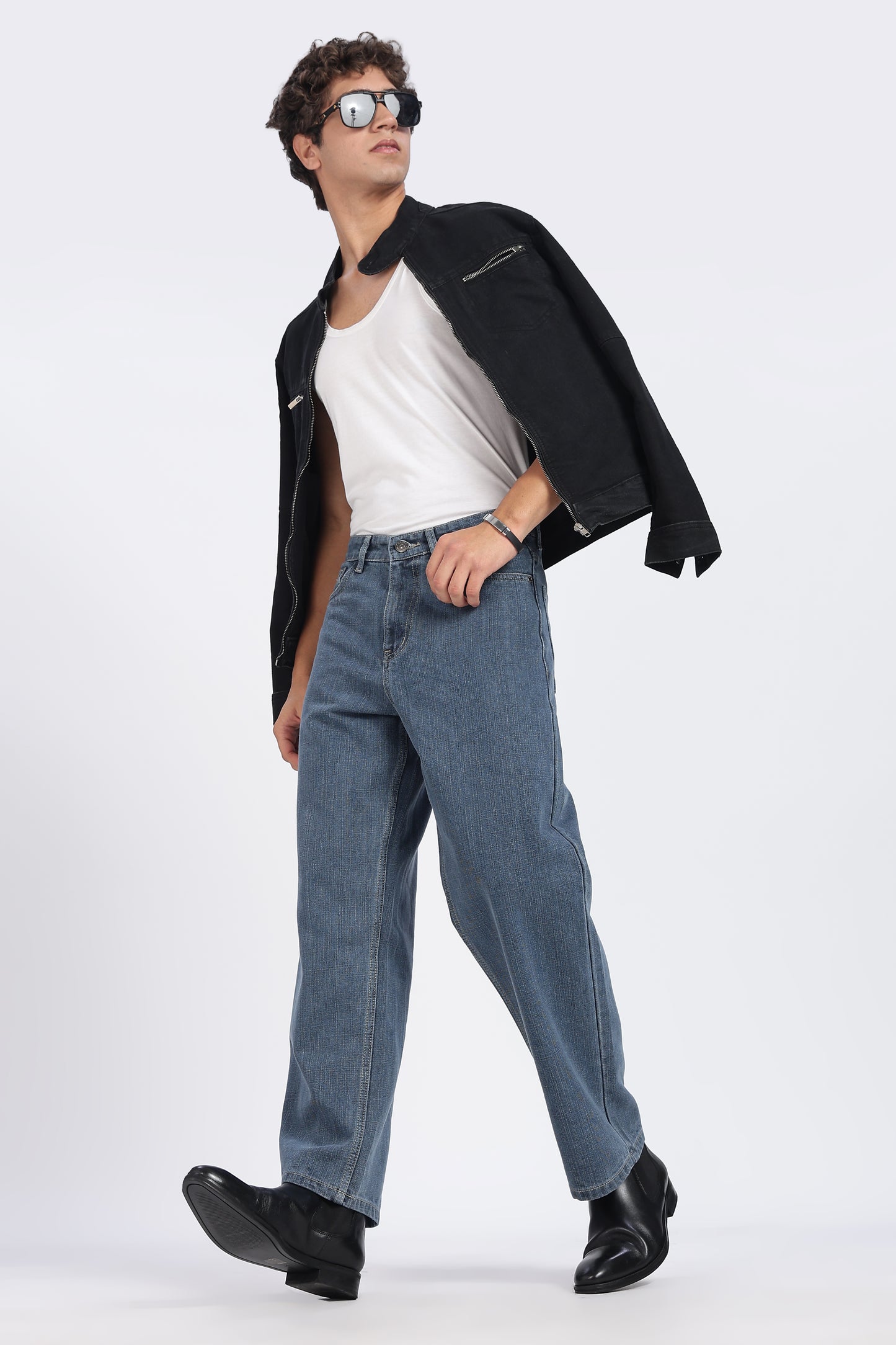 Mid Blue Loose Fit Denim Jeans